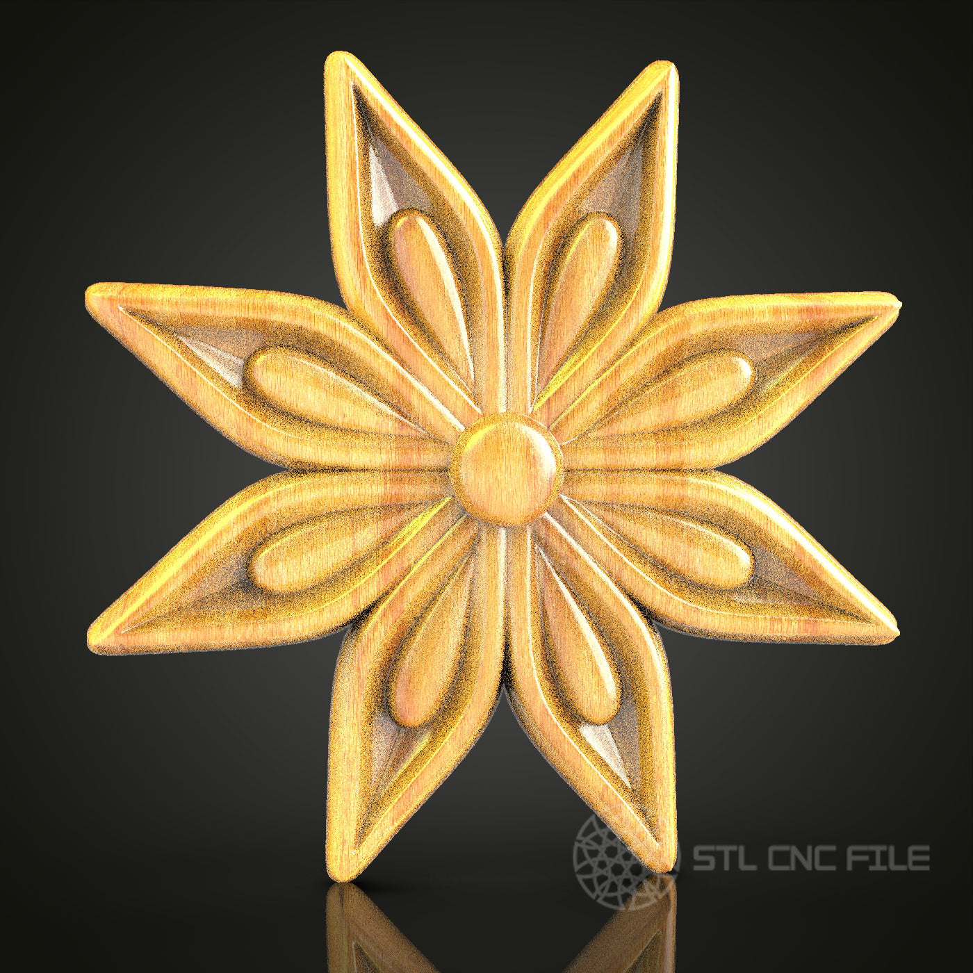 Star-Shaped Floral STL Model for CNC Router, Compatible with Artcam, Aspire - Decorative Wood Art