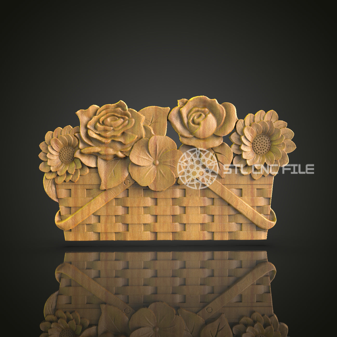 Floral Basket CNC Carving File - Decorative Wood Art for CNC Router, Compatible with Artcam, Aspire