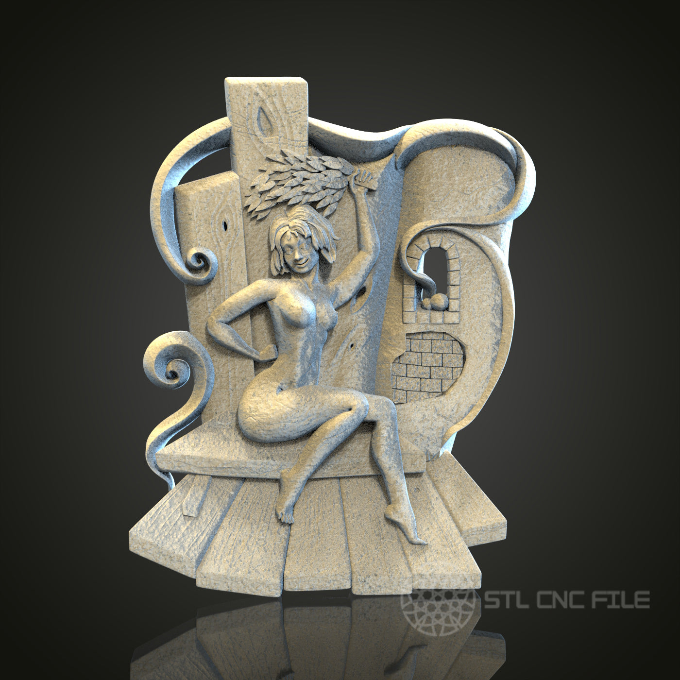 Artistic Female Figure STL Model for CNC and 3D Printing, Artcam, Aspire, Wall Decor