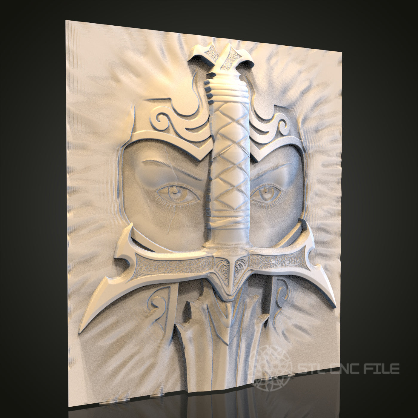 Warrior Eyes and Sword 3D STL File, CNC and 3D Printer Model, Fantasy Art, Artcam Aspire, Heroic Wall Decor