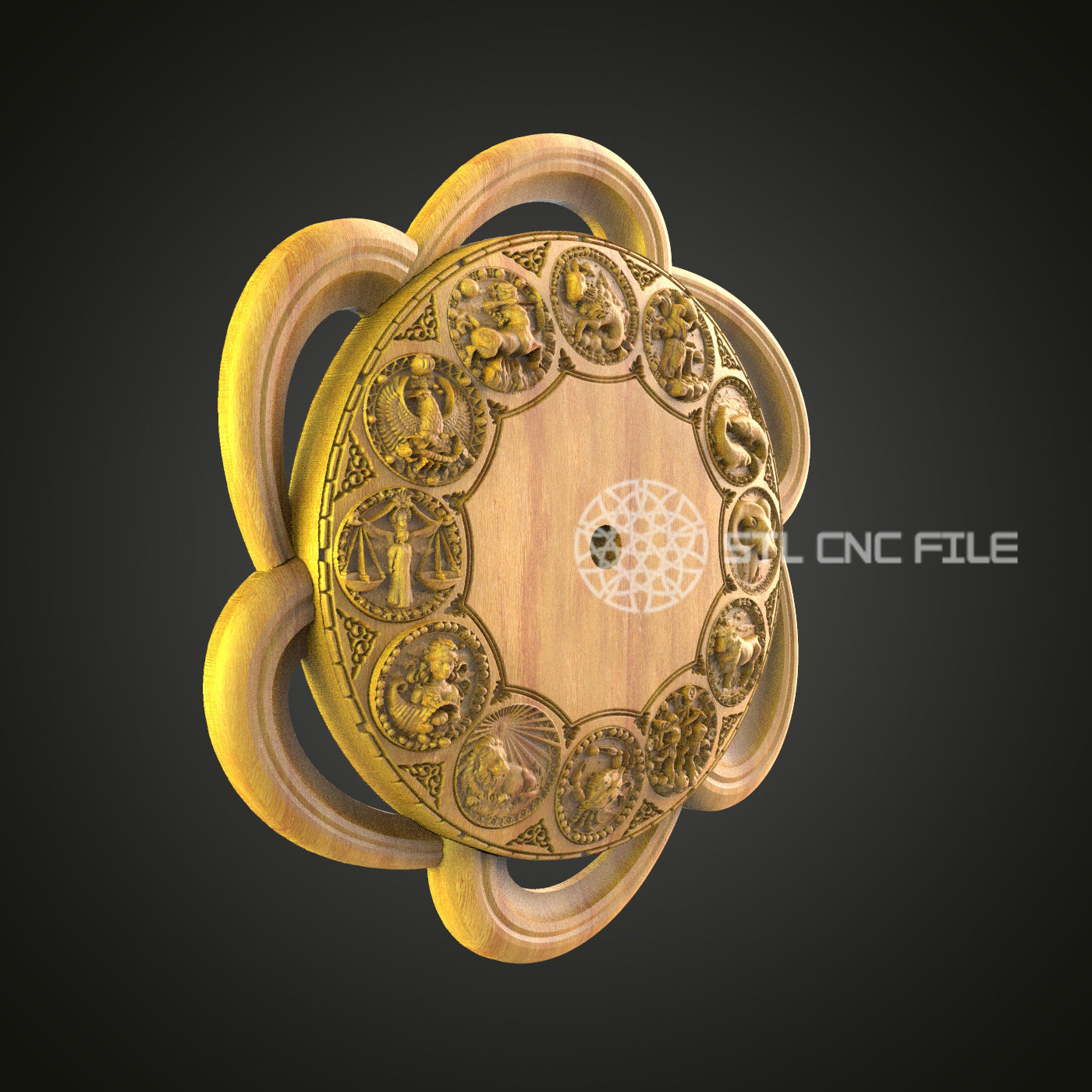 Zodiac Shield CNC Router Engraved Wood Panel - Unique Astrological Art for Home Decor and Personal Collection