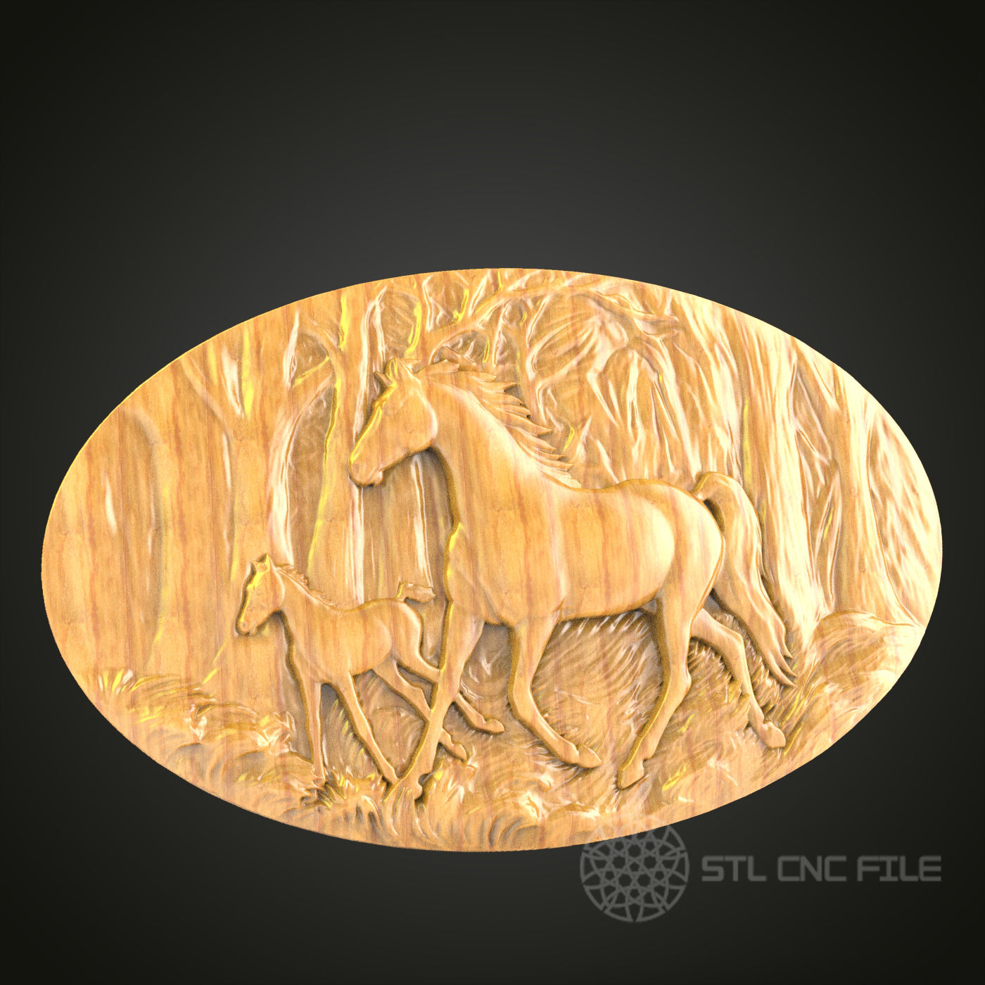 Forest Horses 3D Relief Model for CNC – Ideal for Wall Decor, Artcam, Aspire, Wood Art