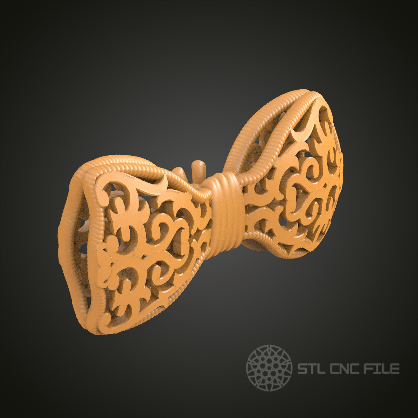 Intricate Bow Tie 3D STL Model, CNC Router Engraver Artcam Aspire, Wood Art Decorative Piece, 3D Printer Ready, PDF with STL Link