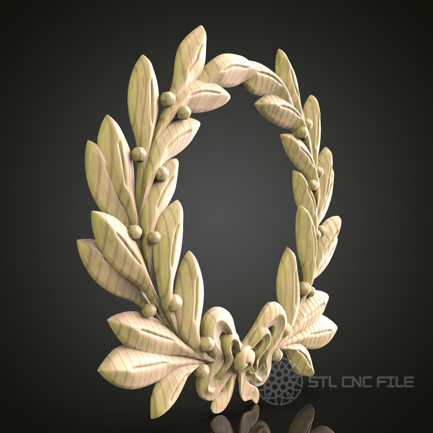 Olive Branch Wreath 3D Model STL File, Symbolic Peace Wreath for CNC Router – Compatible with Artcam, Aspire
