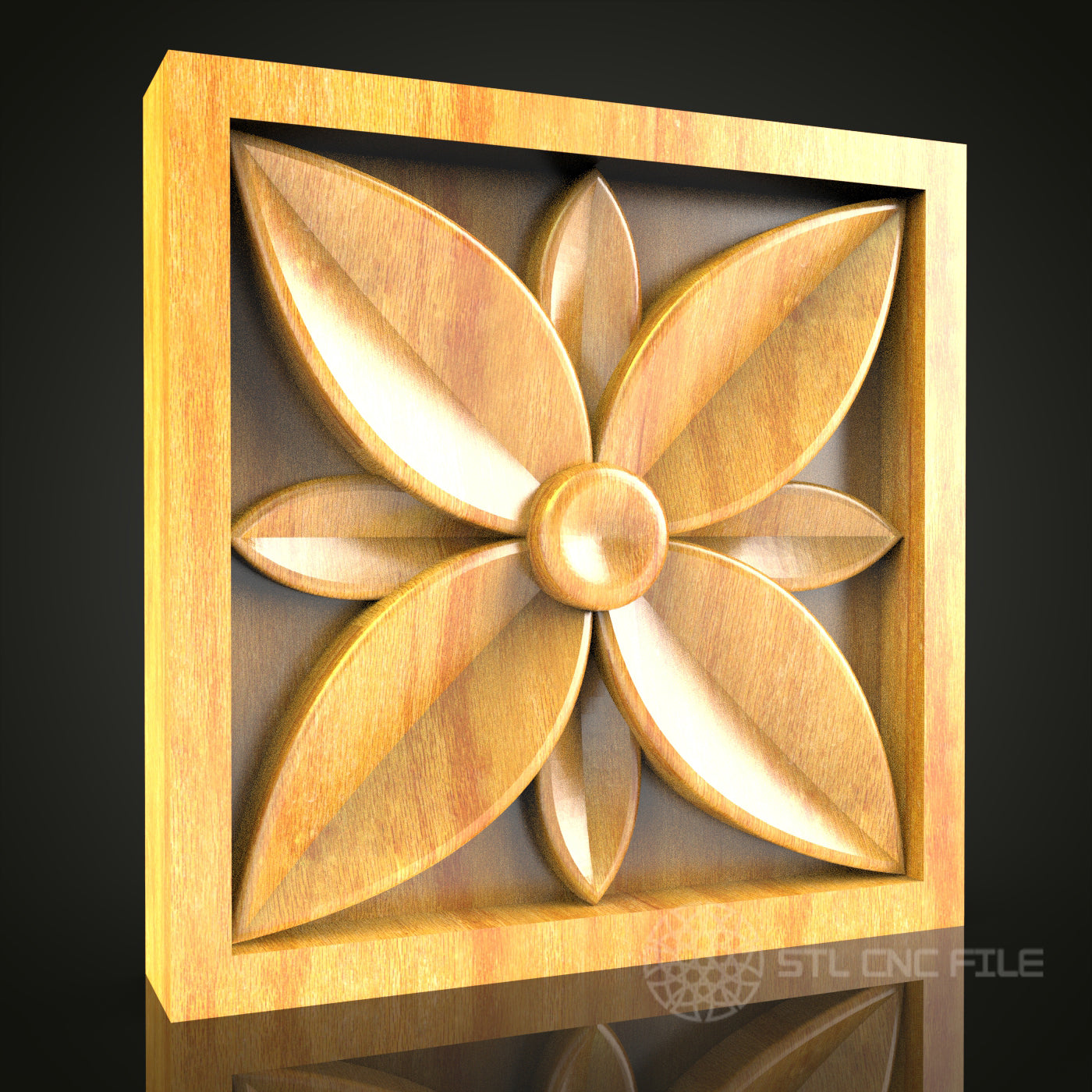 Star-Shaped Floral Panel STL Model for CNC Router, Compatible with Artcam, Aspire - Modern Wall Art