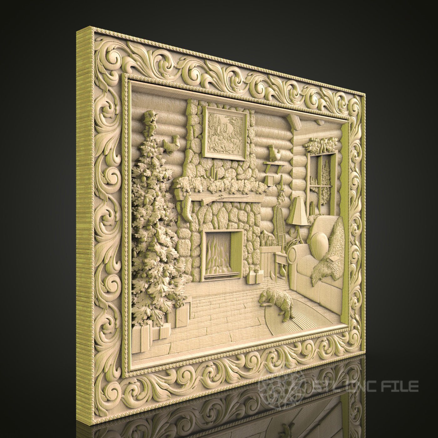 Cozy Cabin Scene Relief STL Model for CNC Router, Aspire, Artcam, 3D Printer, Wall Decor, Wood Art