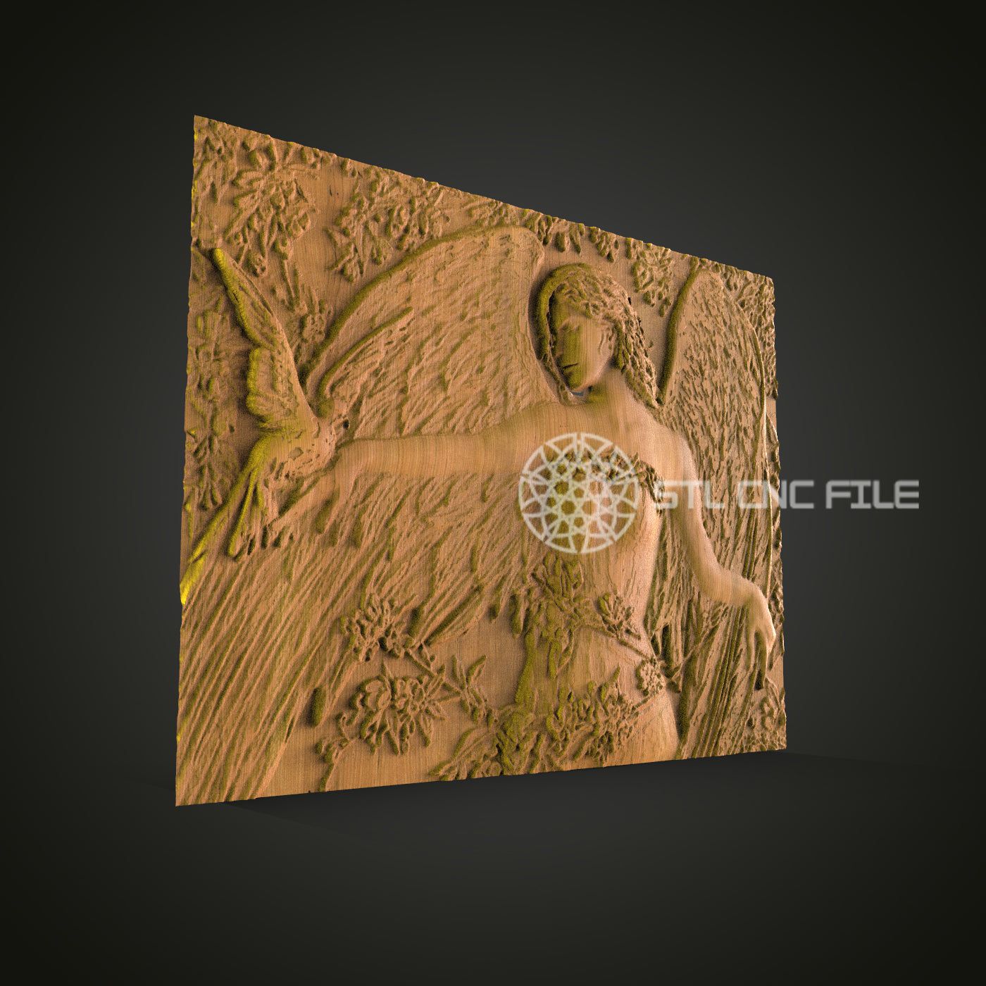 Angel of Nature Wooden Panel - CNC STL File for 3D Printing, Artcam, Aspire - Rustic Wall Decor