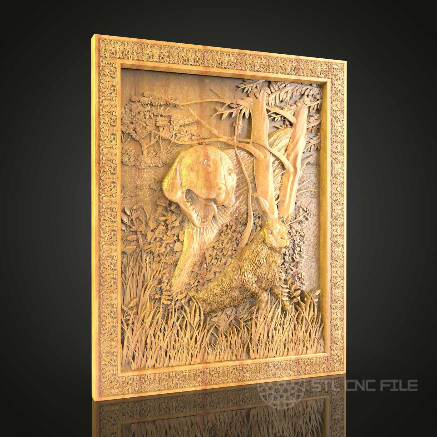Forest Encounter 3D Relief STL File for CNC, Deer and Hare Wood Wall Art