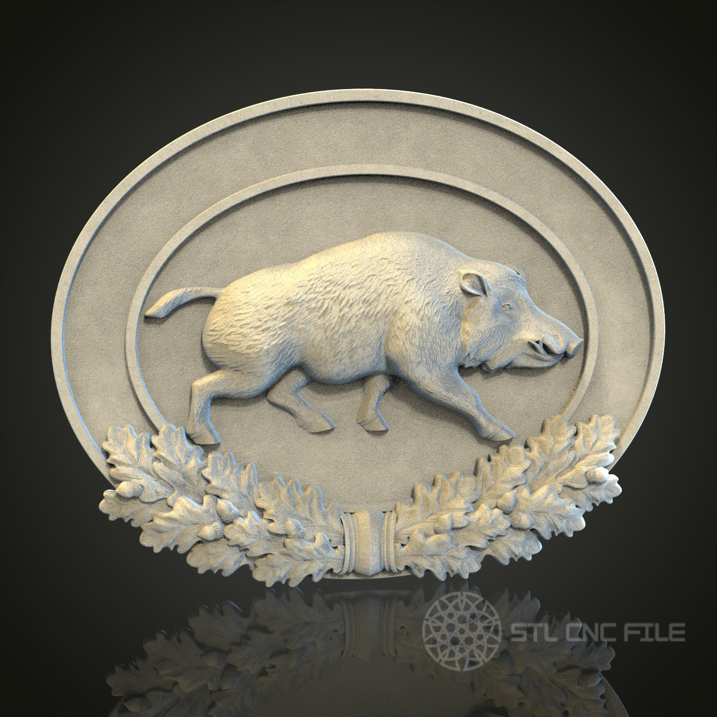 Wild Boar Plaque 3D STL File, CNC and 3D Printer Model, Hunting Decor, Artcam Aspire, Rustic Wall Art