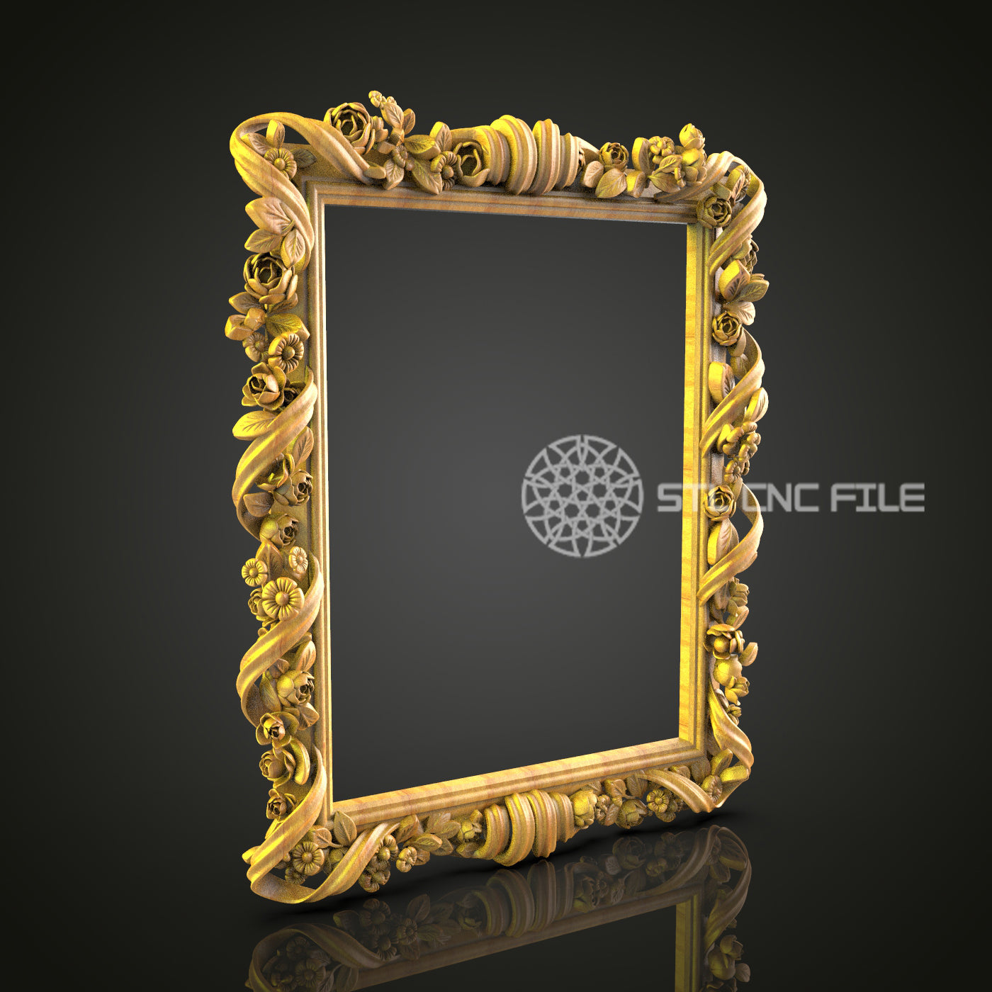 Ornate Floral Wooden Frame 3D Model for CNC Router - Artcam, Aspire, STL File, Home Decor