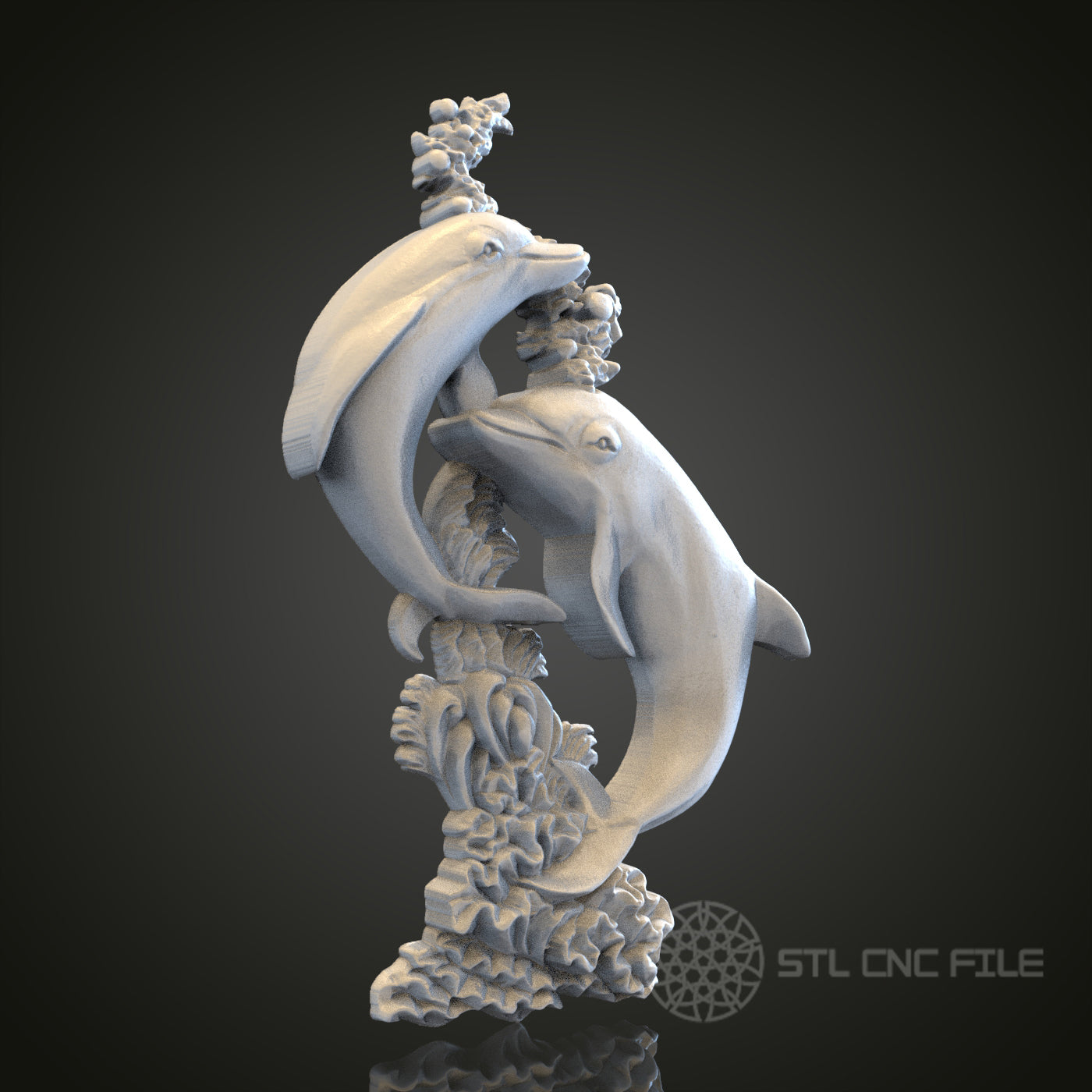 Joyful Dolphins Sculpture STL Model for CNC Router Engraver, Artcam, Aspire, Wood Art Wall Decor