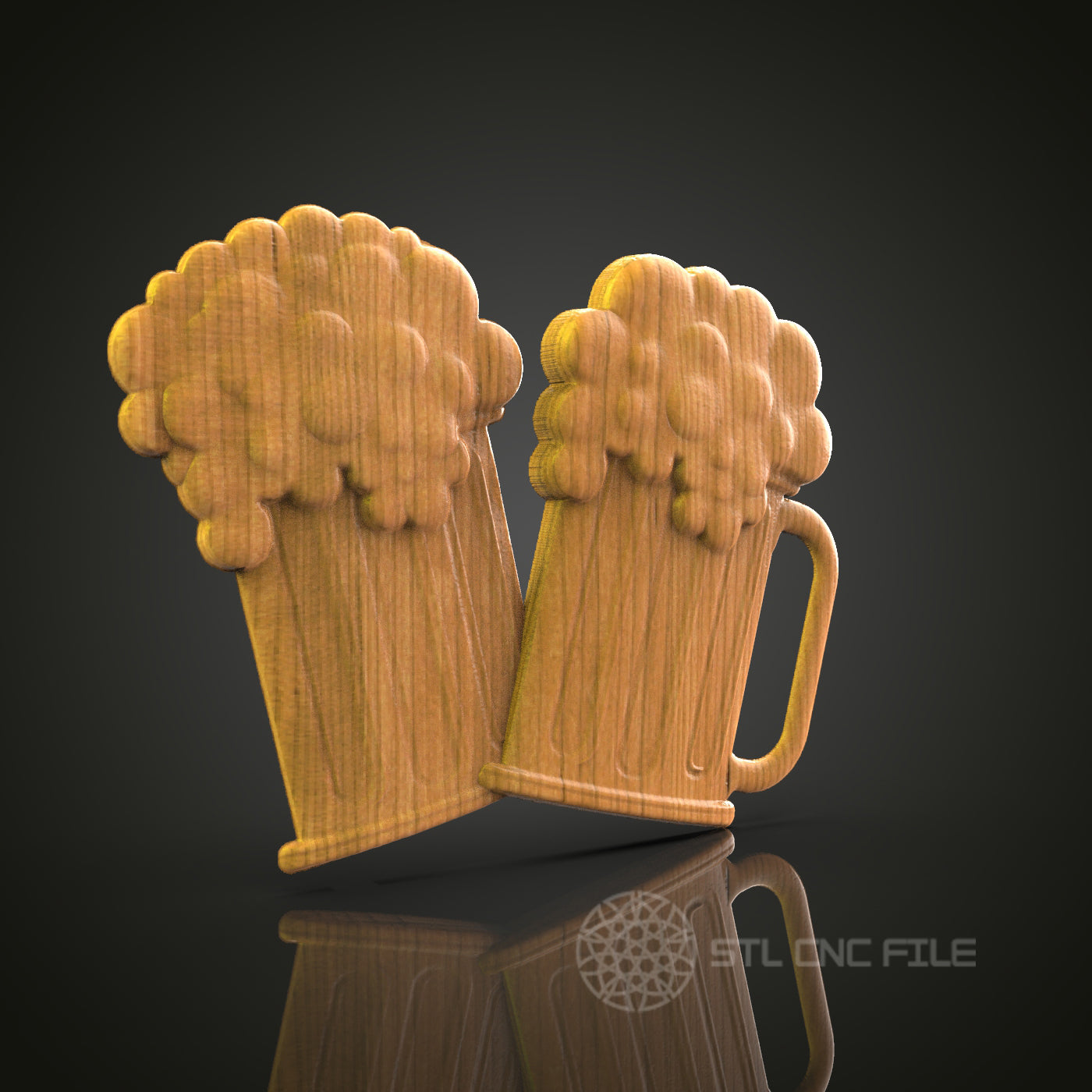 Clinking Beer Mugs Relief - STL Model for CNC Router Engraver - Artcam, Aspire Compatible - Wood Art, Wall Decor, 3D Printer Ready