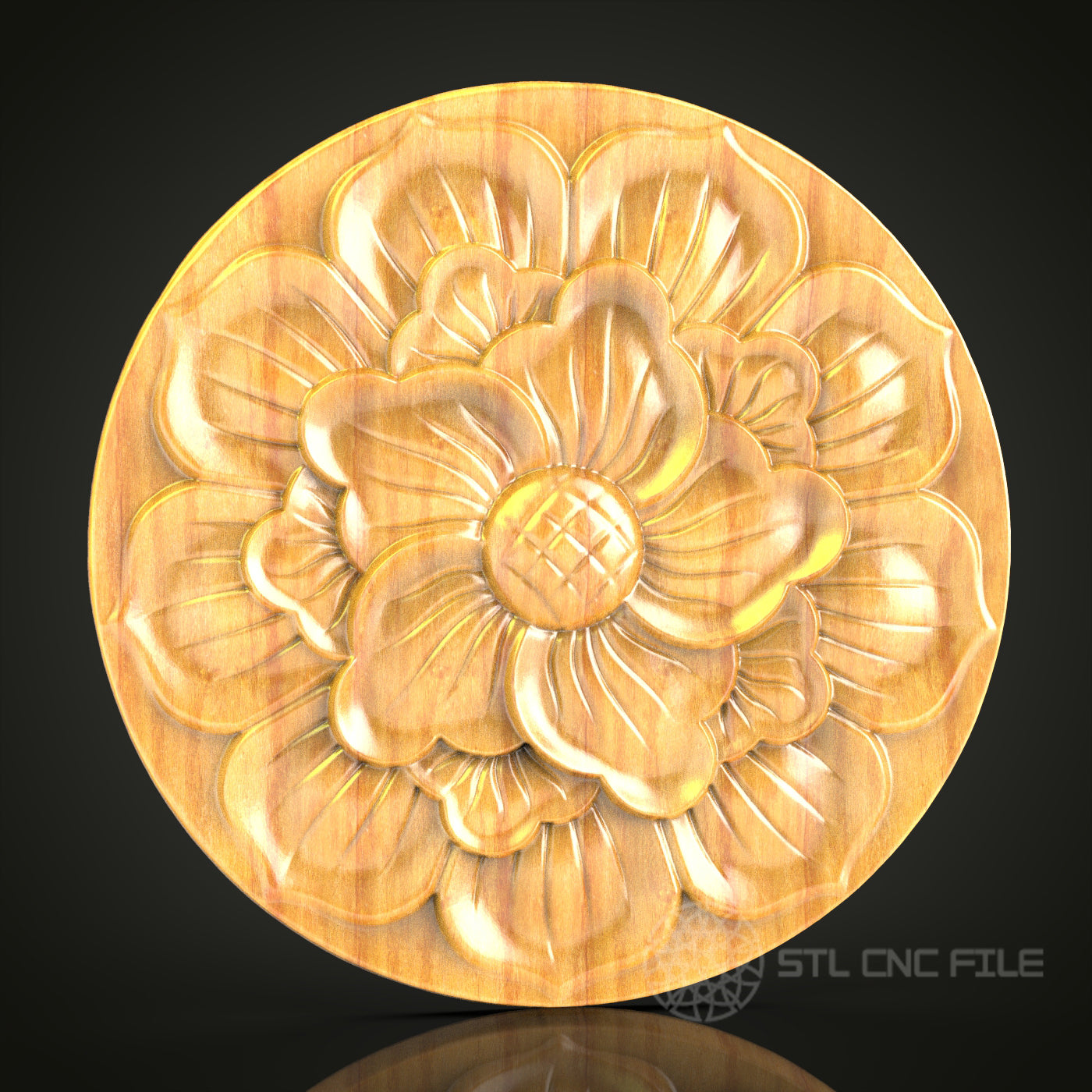 Round Floral Bloom STL Model for CNC Router, Compatible with Artcam, Aspire - Elegant Wall Decor