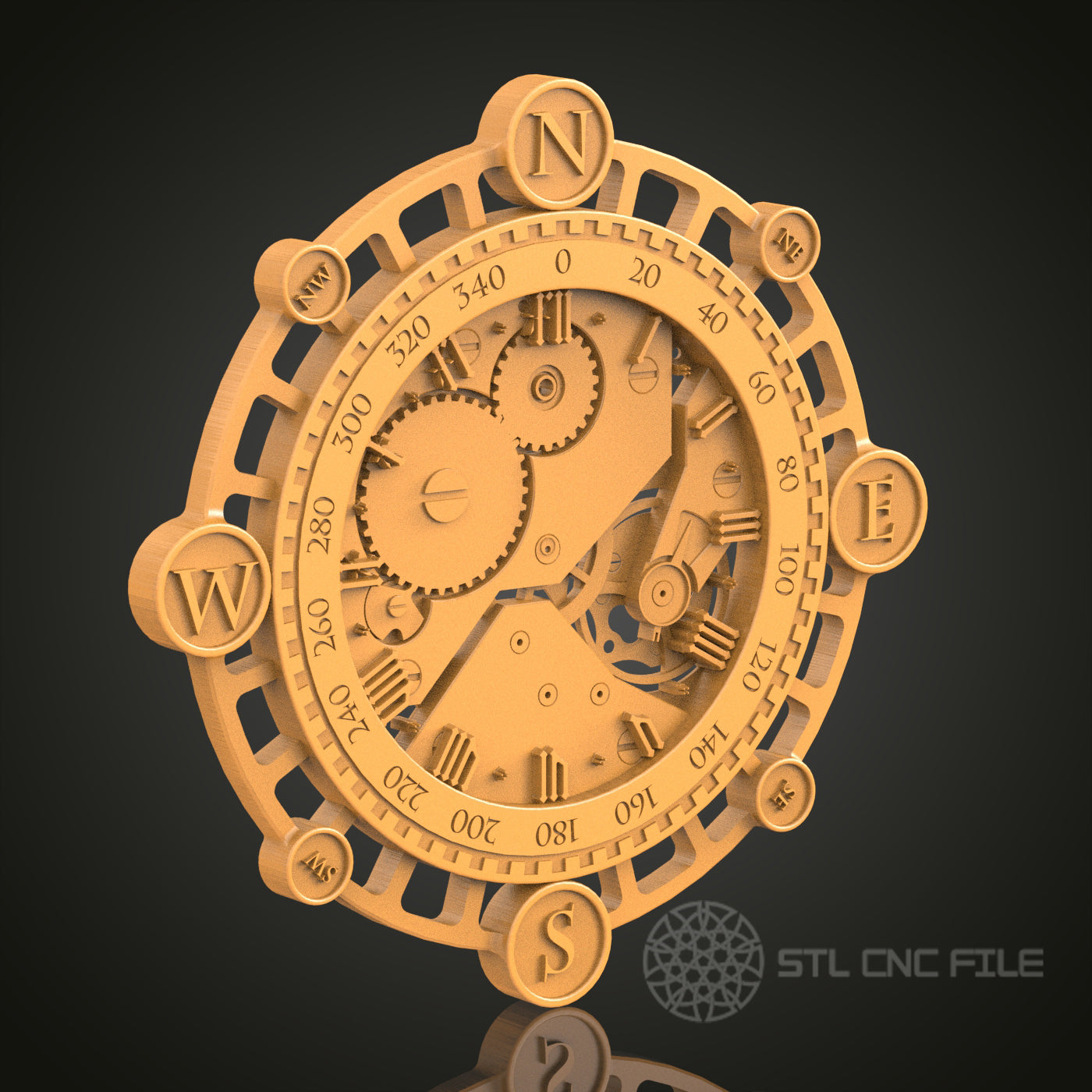 Compass Clock - STL Model for CNC Router and 3D Printing - Compatible with Artcam, Aspire