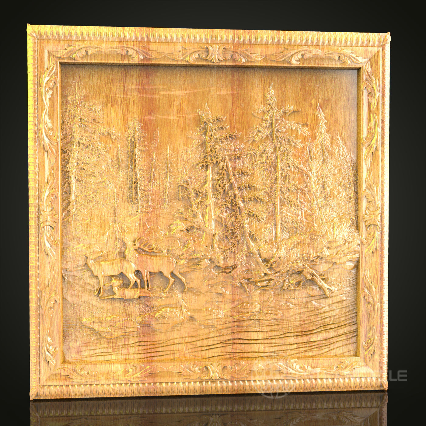 Winter Forest Scene 3D Relief Model for CNC – Woodland Wildlife Art, Wood Carving File