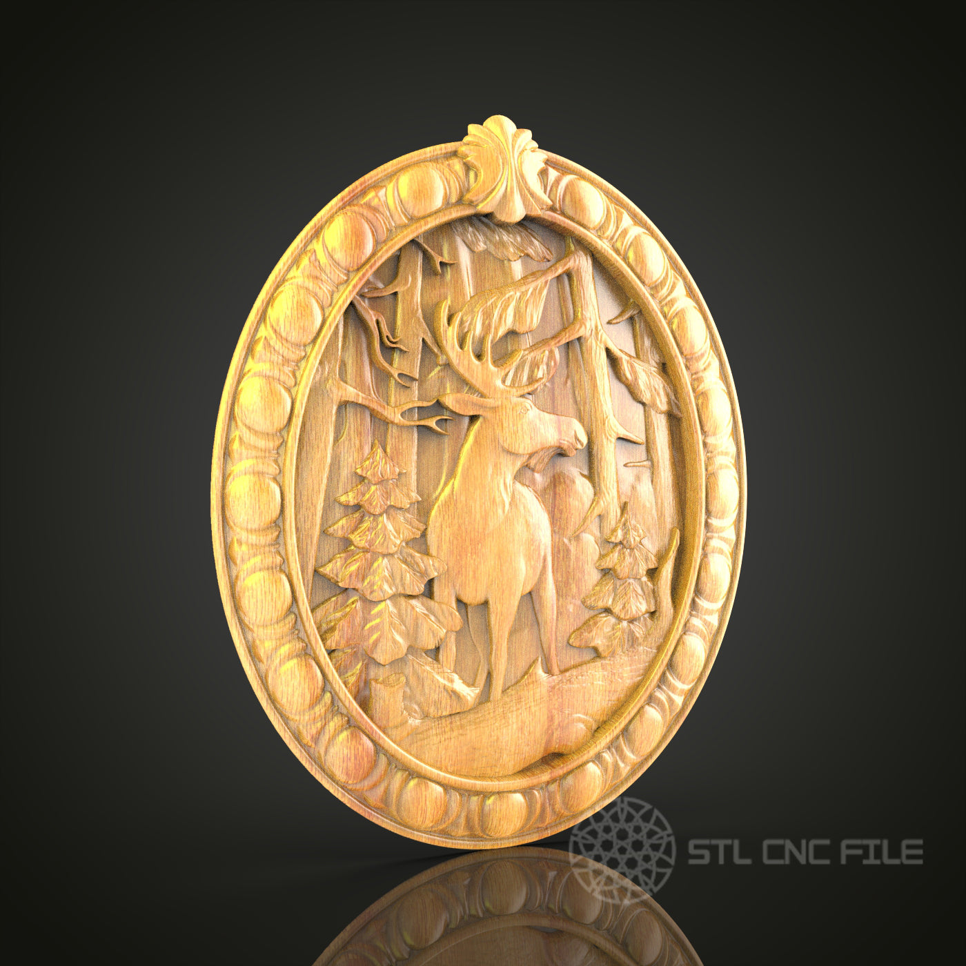 Stag in the Forest 3D Relief STL File for CNC, Rustic Deer Wood Wall Art