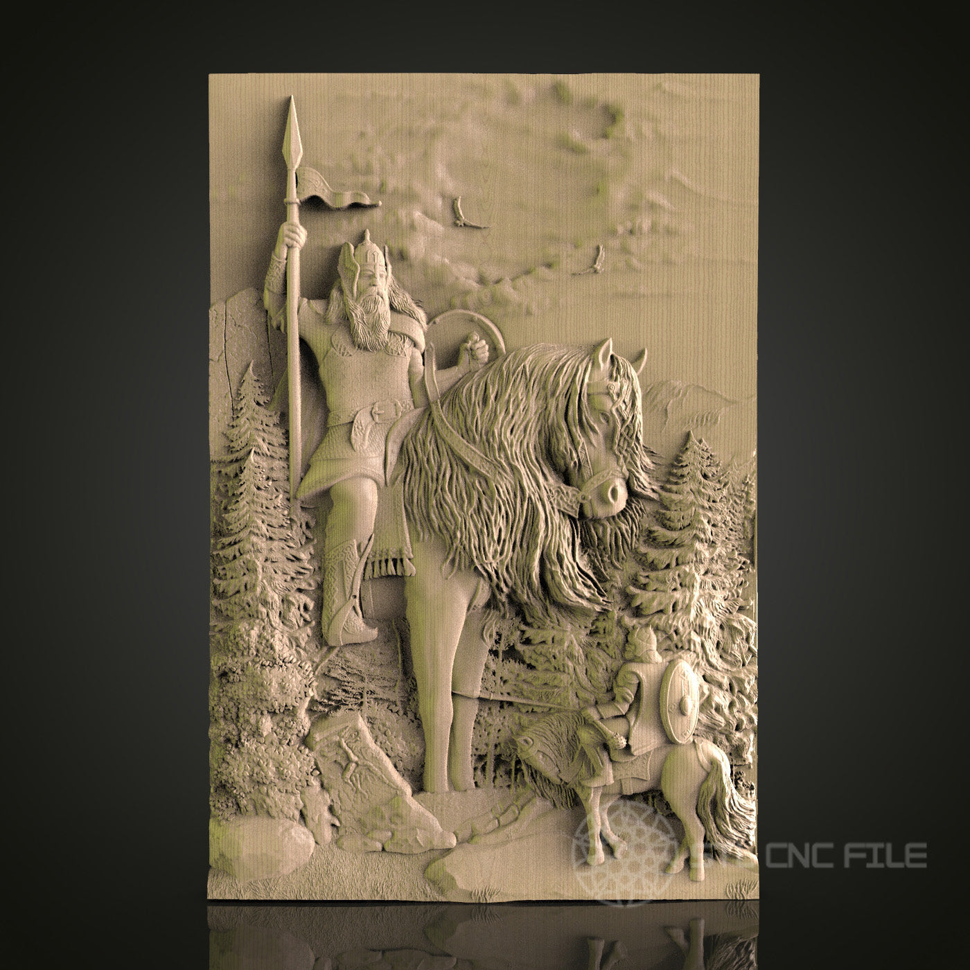 Viking Warrior and Horse Relief STL Model for CNC Router, Aspire, Artcam, 3D Printer, Wall Decor, Wood Art