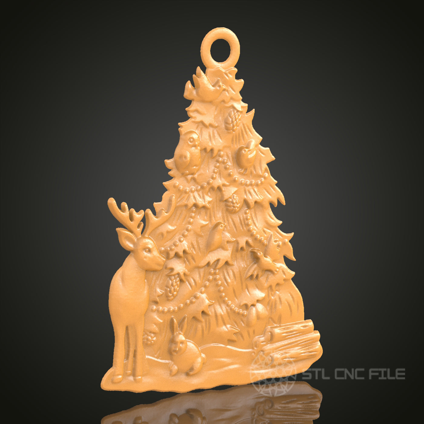 Christmas Tree Ornament with Deer and Forest Animals - STL Model for CNC and 3D Printing