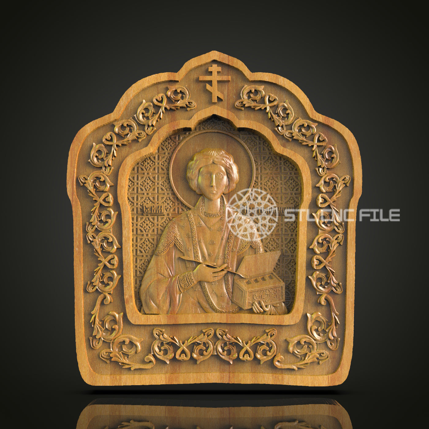 Saint with Cross CNC Relief Carving File - Sacred Wood Art, Compatible with Artcam, Aspire for CNC Routers