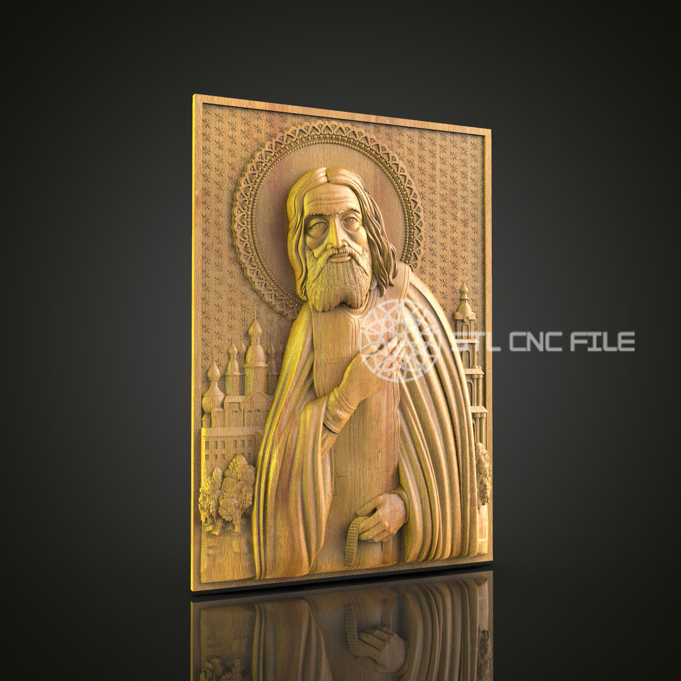 Saintly Figure CNC Router Engraved Wood Panel - Spiritual Art for Religious Decor and Inspirational Spaces