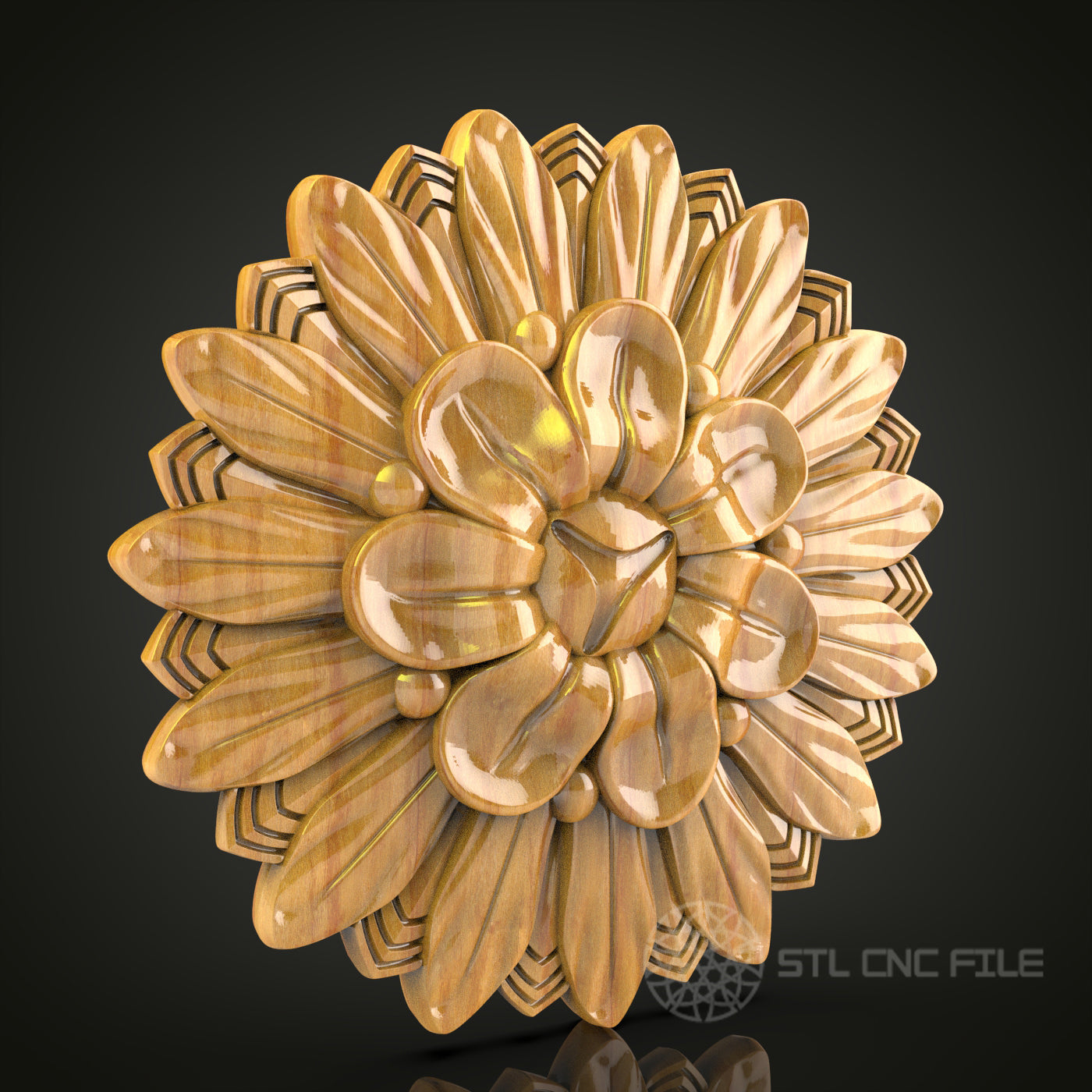 Layered Floral Medallion STL Model for CNC Router, Compatible with Artcam, Aspire - Detailed Wall Decor
