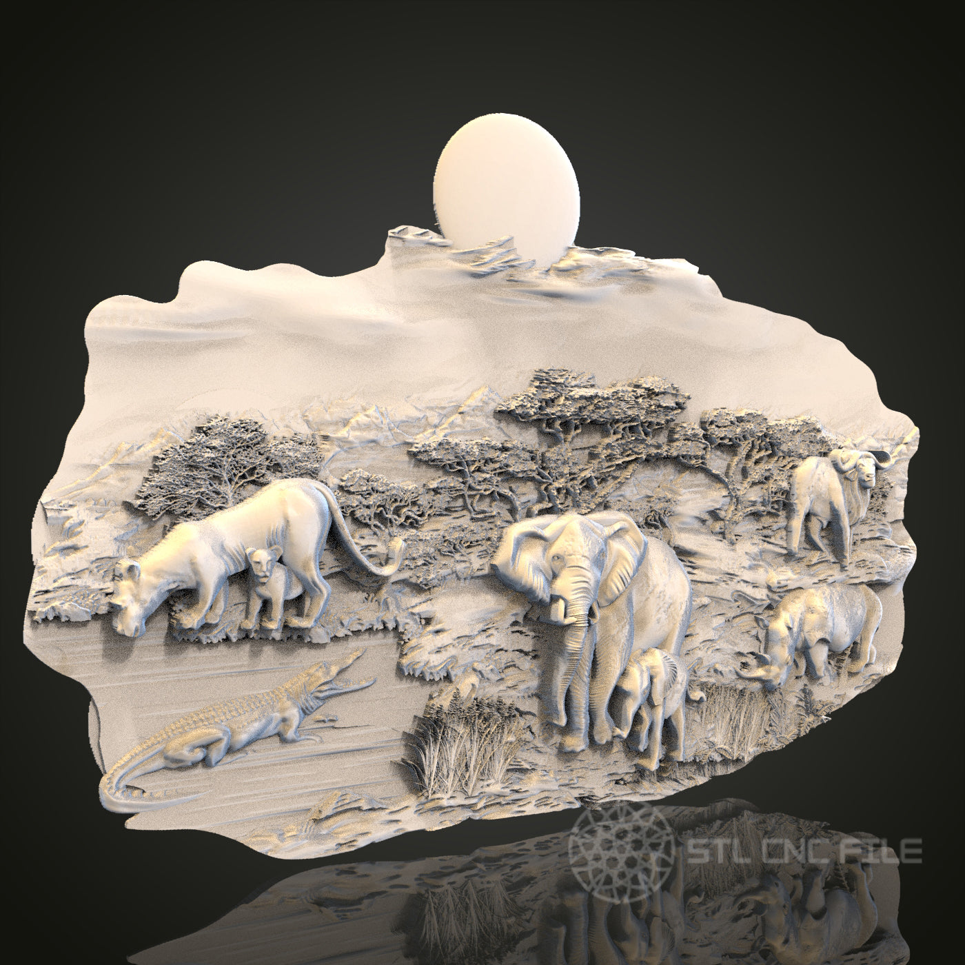 STL Model Safari Scene for CNC Router Engraver, Artcam, Aspire, Wood Wall Decor, 3D Printer