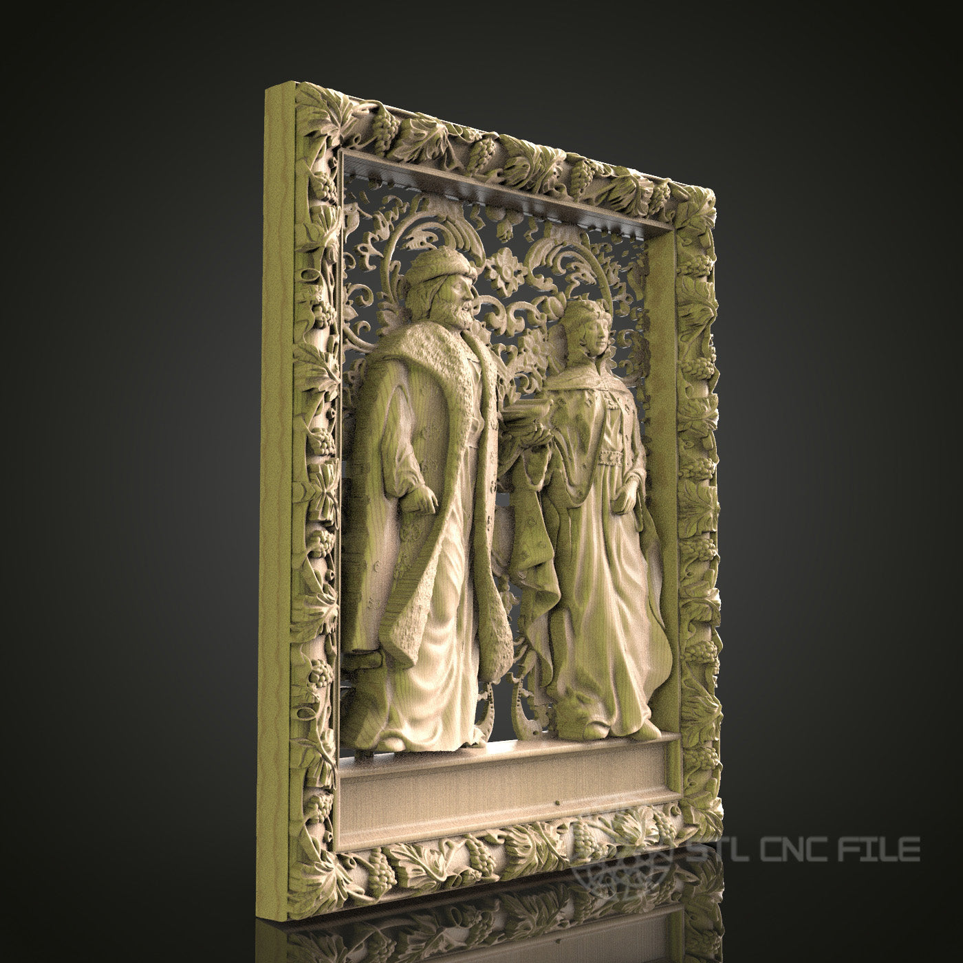 Medieval Couple Relief STL Model for CNC Router, Aspire, Artcam, 3D Printer, Wall Decor, Wood Art