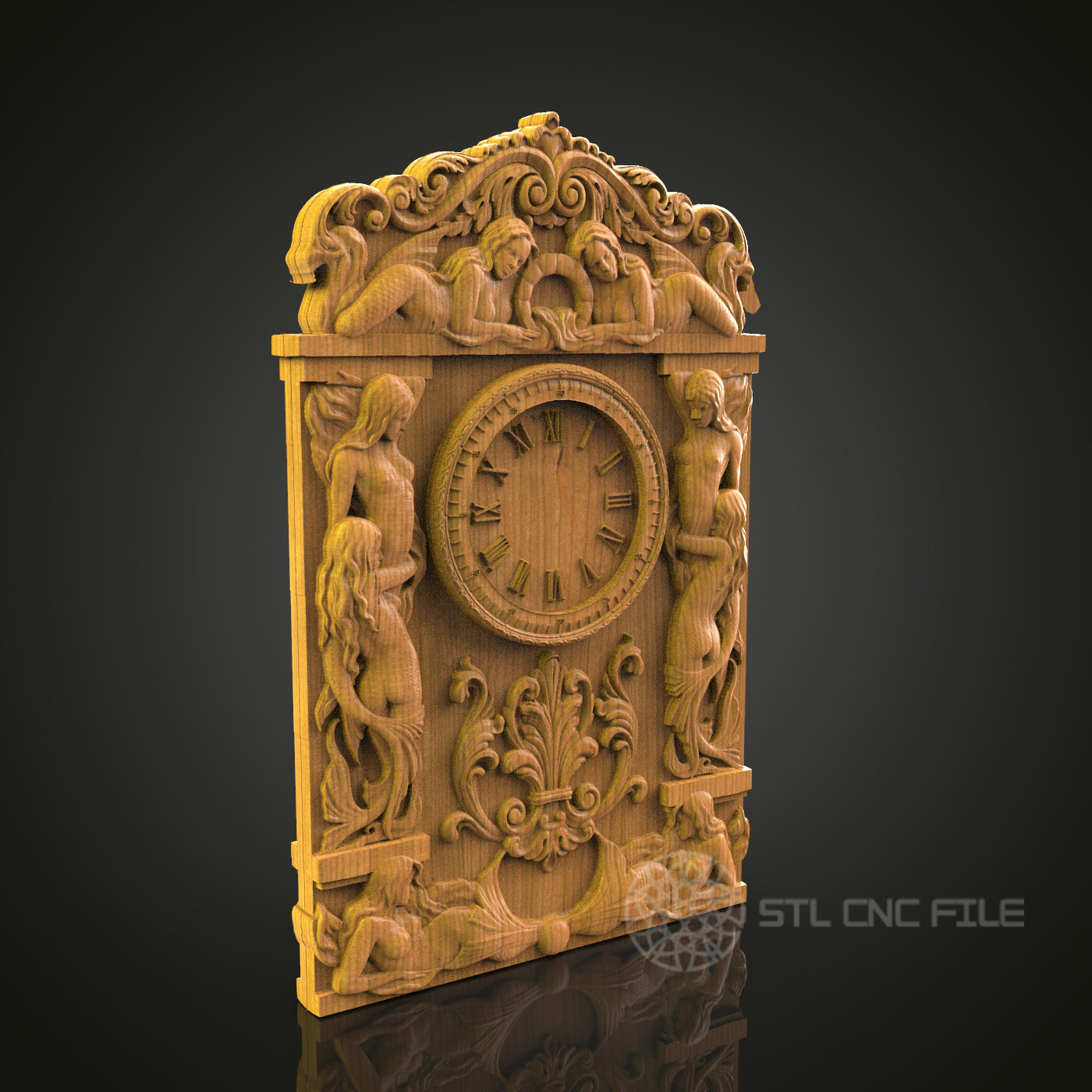 Ornate Clock Relief - STL Model for CNC Router Engraver - Artcam, Aspire Compatible - Wood Art, Wall Decor, 3D Printer Ready