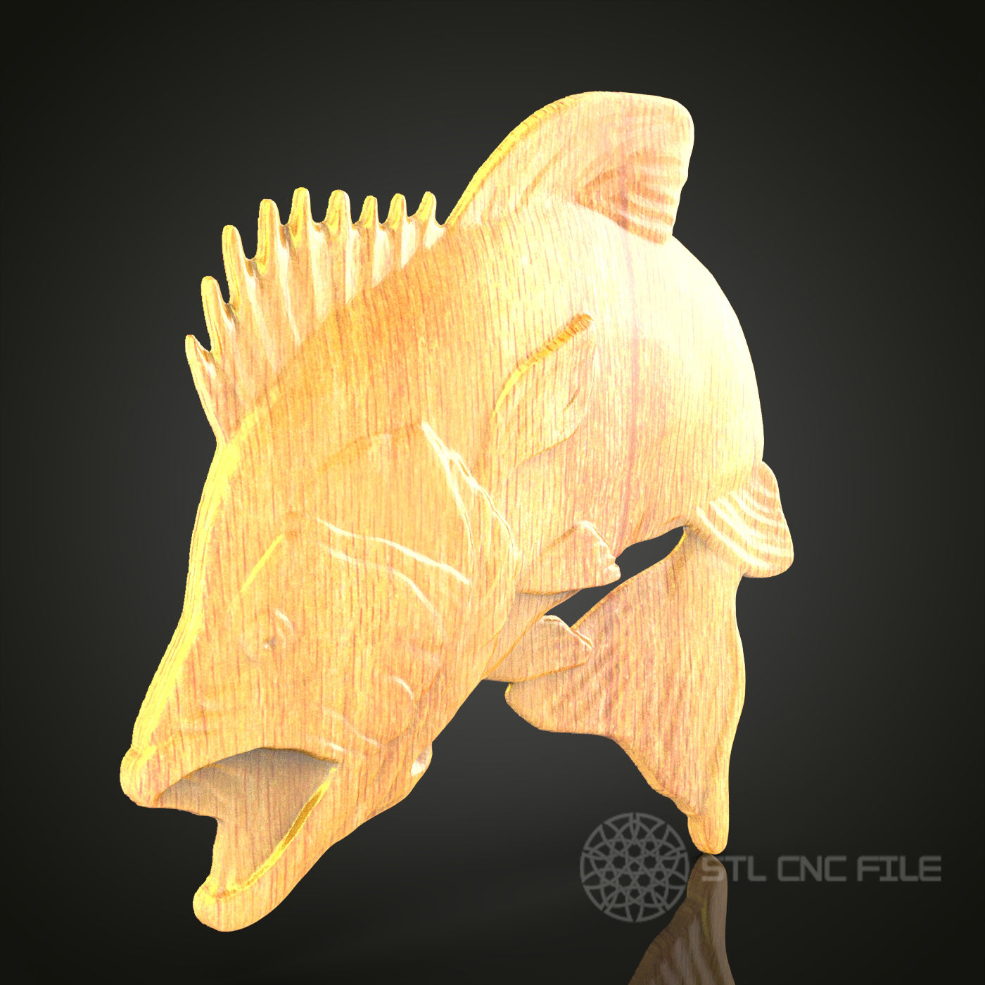 Fish Bass Relief STL Model for CNC Router Engraving - Wood Art Wall Decor, Digital Files for CNC Carving