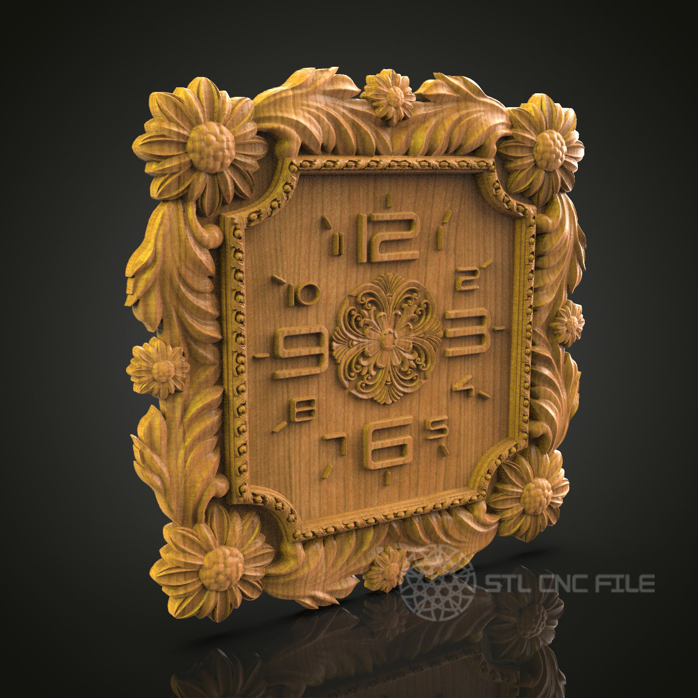 Floral Clock Relief - STL Model for CNC Router Engraver - Artcam, Aspire Compatible - Wood Art, Wall Decor, 3D Printer Ready