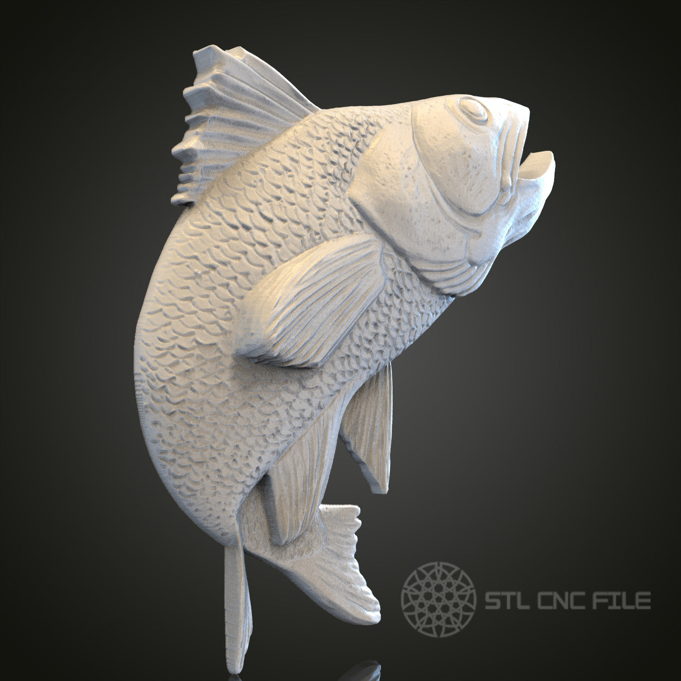 Realistic Jumping Fish STL Model for CNC Router Engraver, Artcam, Aspire, Wood Art Wall Decor