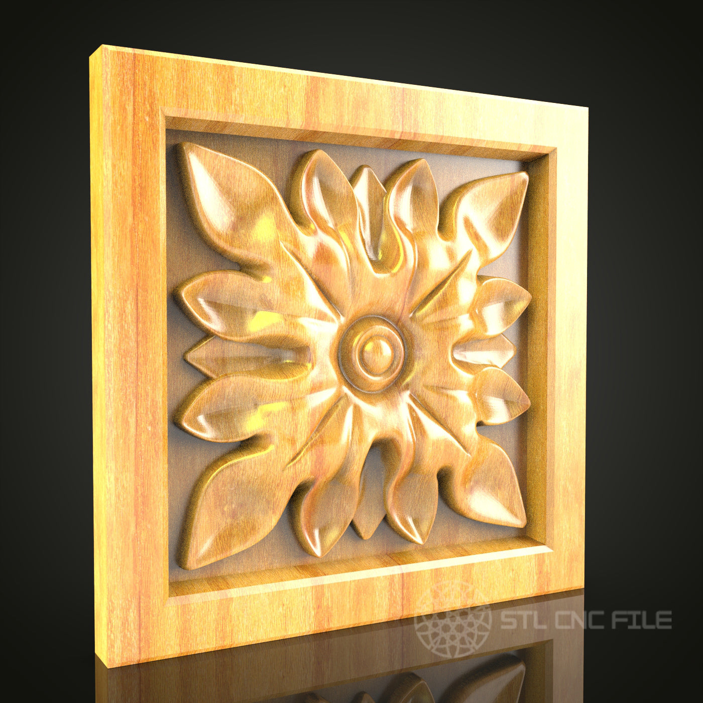 Sunflower Inspired Square Panel STL Model for CNC Router, Compatible with Artcam, Aspire - Decorative Wood Art