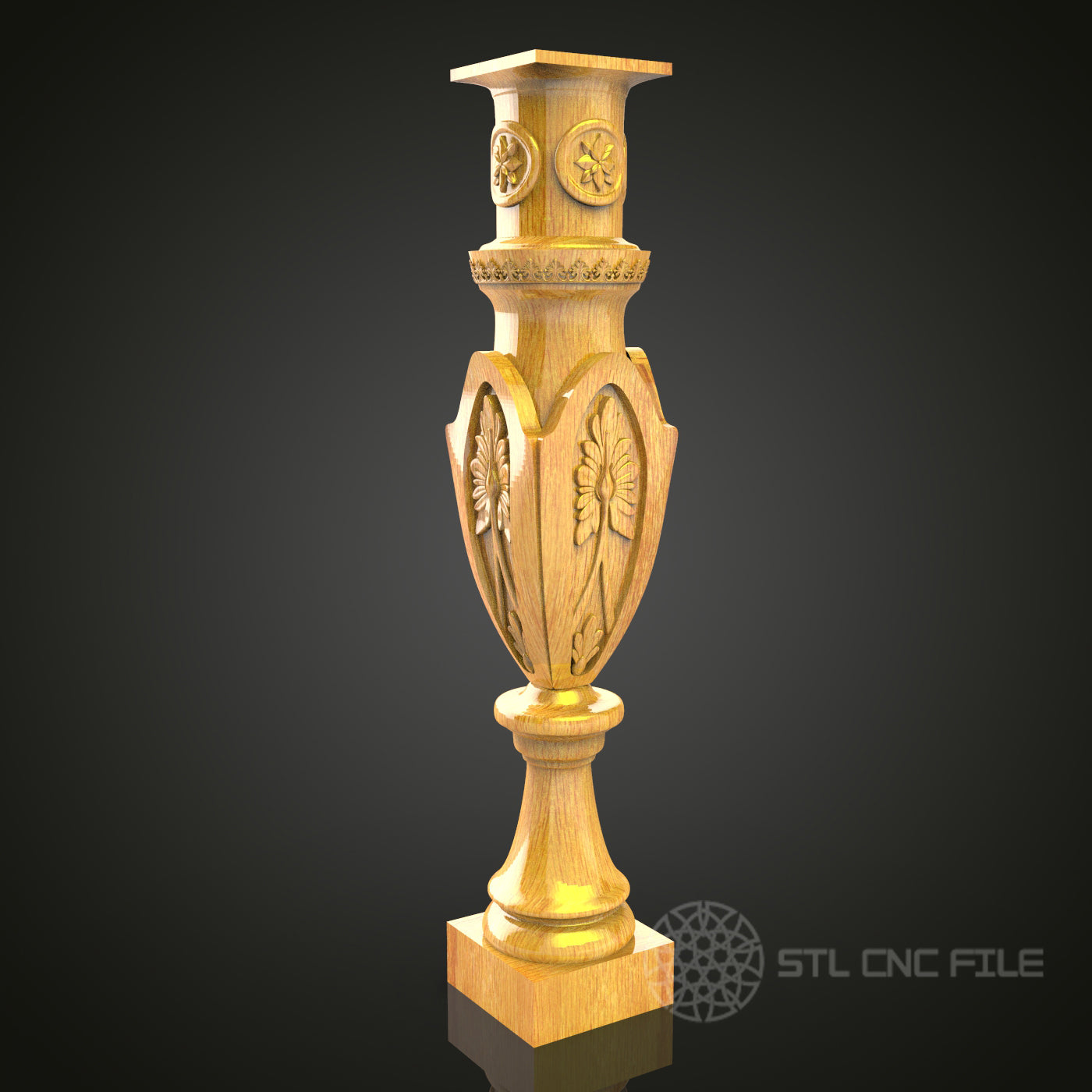 Decorative Column STL Model for CNC Router - Floral and Ornamental Design for Artcam, Aspire, Elegant Decor