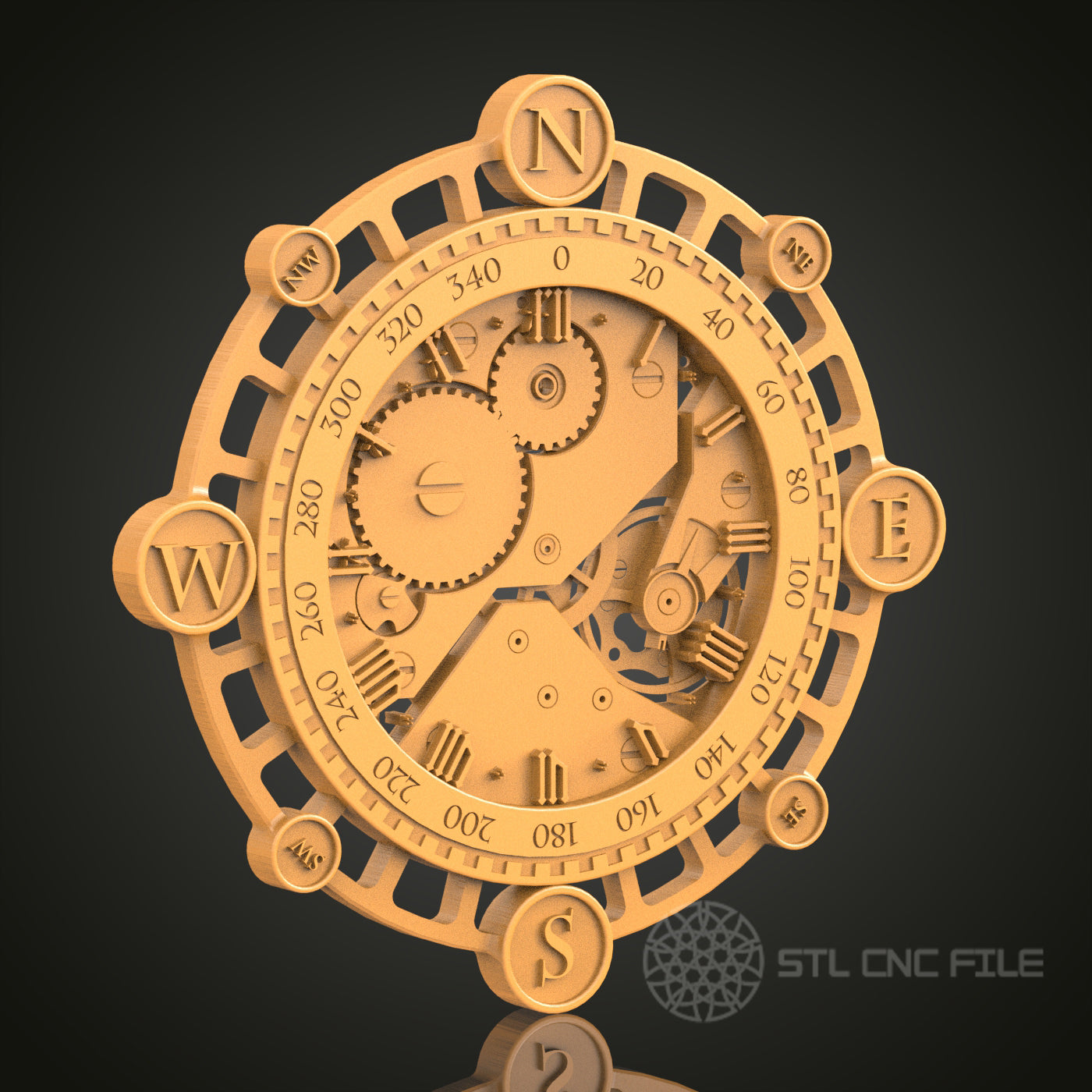 Steampunk Compass Gears STL Model, CNC Router File for Themed Art and Decor Projects