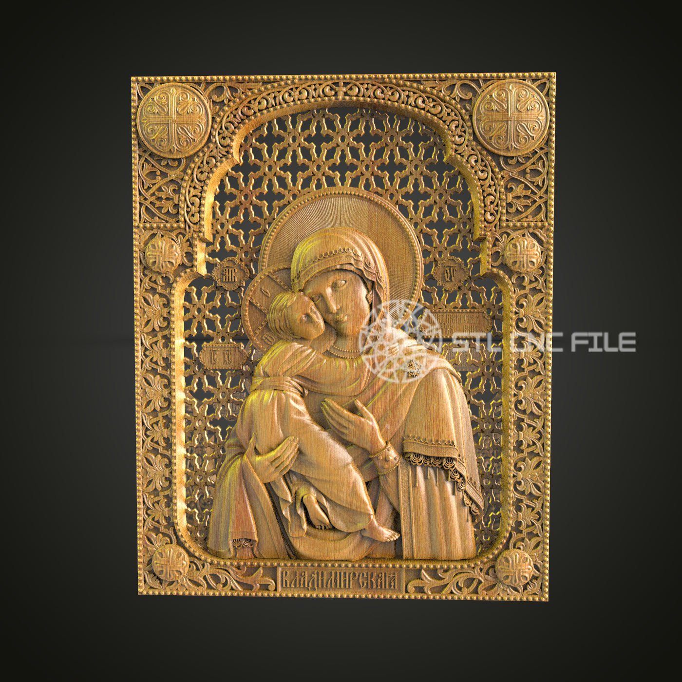 Virgin Mary with Child CNC Engraved Panel - Ornate Religious Art, Spiritual Wood Carving