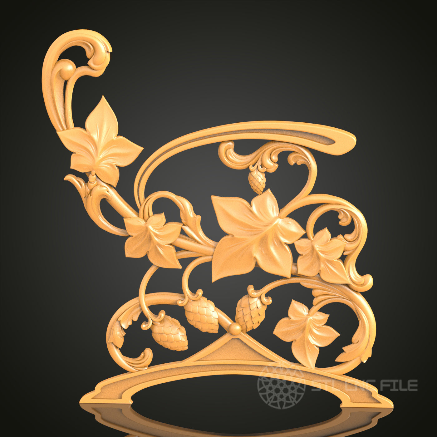Floral and Acorn Motif STL Model, CNC Router File for Elegant Wood Carvings and Decorative Projects