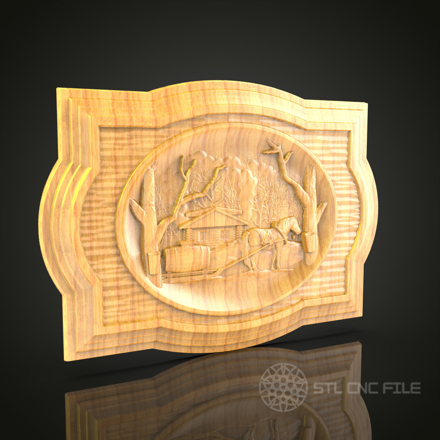 Rustic Cabin Life 3D Relief Model for CNC – Countryside Scene, Wood Carving File