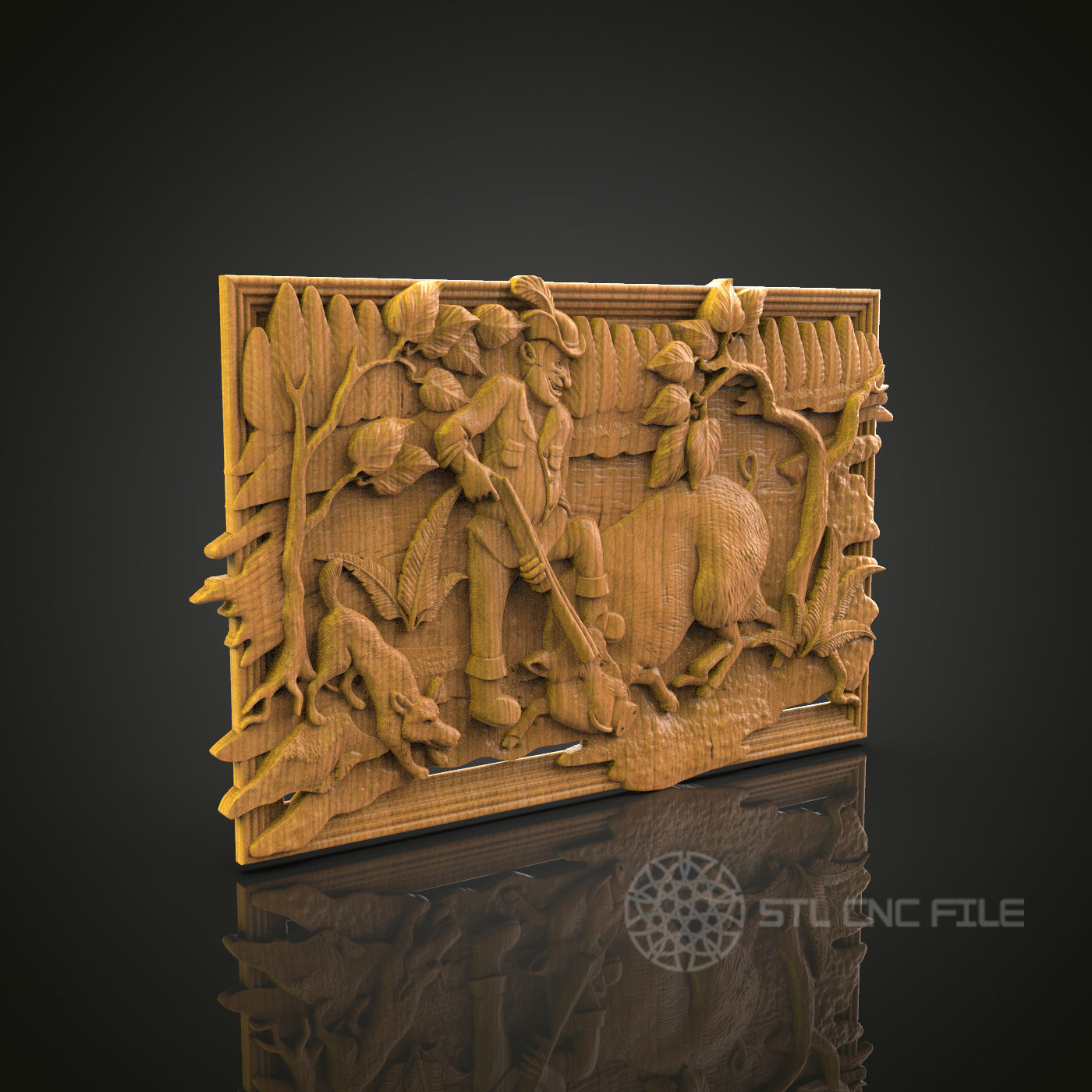 Hunter Scene Relief - STL Model for CNC Router Engraver - Artcam, Aspire Compatible - Wood Art, Wall Decor, 3D Printer Ready