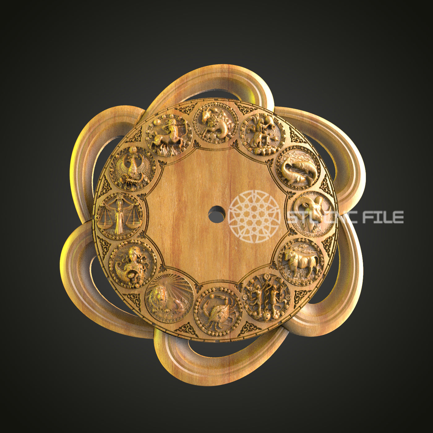 Zodiac Shield CNC Router Engraved Wood Panel - Unique Astrological Art for Home Decor and Personal Collection