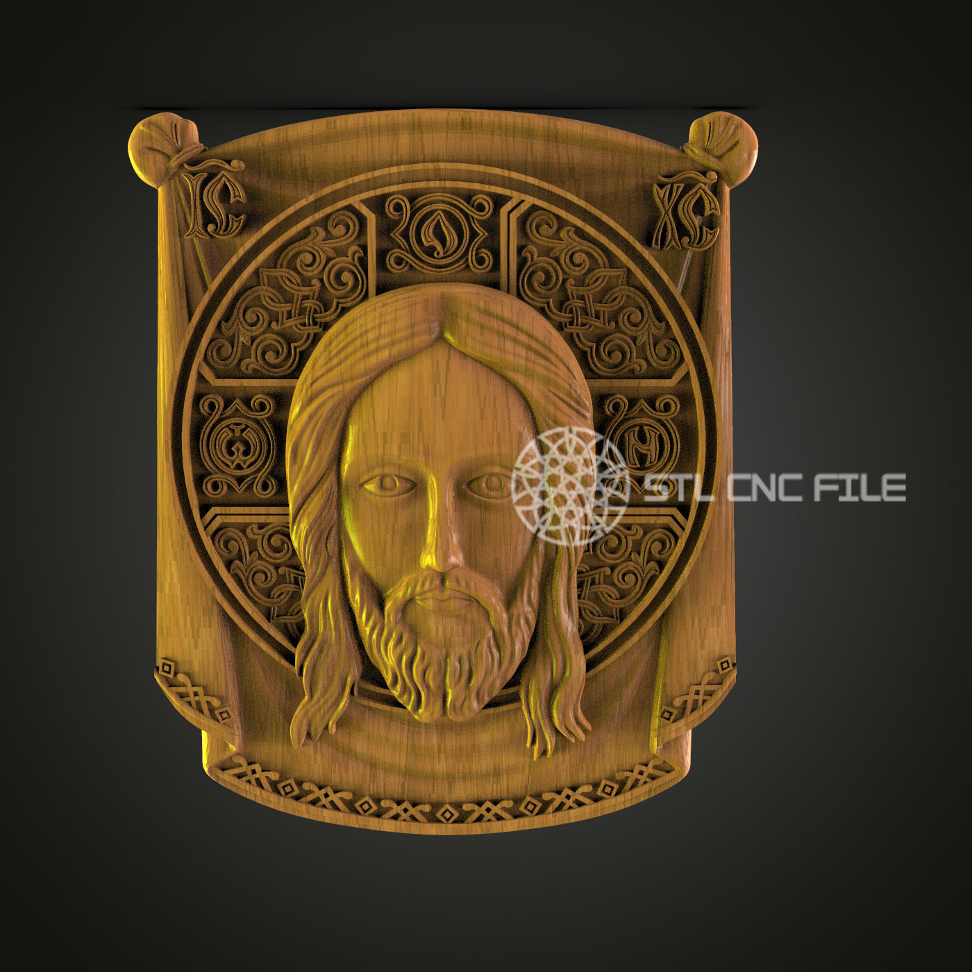 Medieval Christ Icon CNC STL File - 3D Printable Religious Plaque for Artcam, Aspire - Spiritual Decor