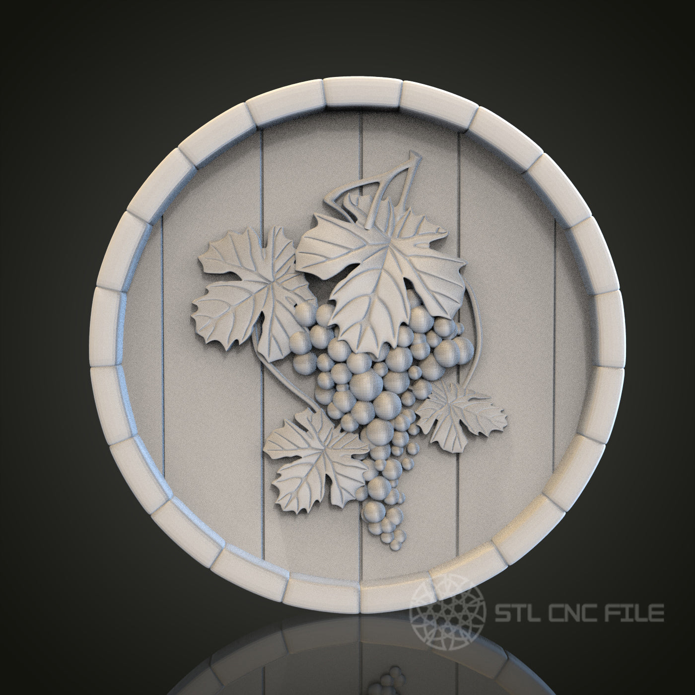 Vineyard Bounty - Grapevine 3D CNC Engraved Wood Panel, Artcam Aspire STL Model for CNC Router, Wine Cellar Wall Art