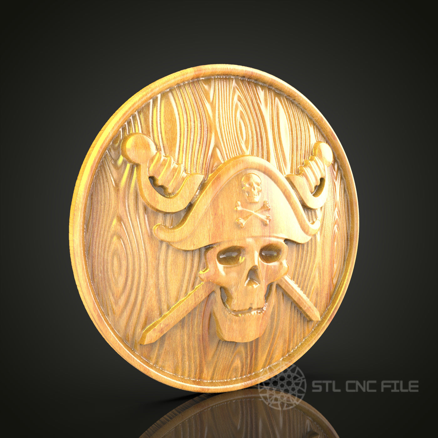 Pirate Skull Emblem 3D Relief Model for CNC – Nautical Adventure Theme, Wood Carving File