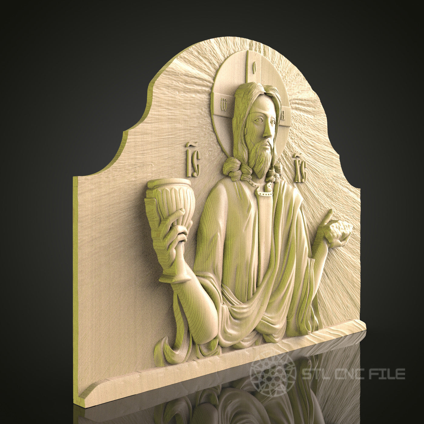 Jesus with Chalice 3D CNC Router Engraver File, STL Model for Artcam Aspire, Wood Wall Decor