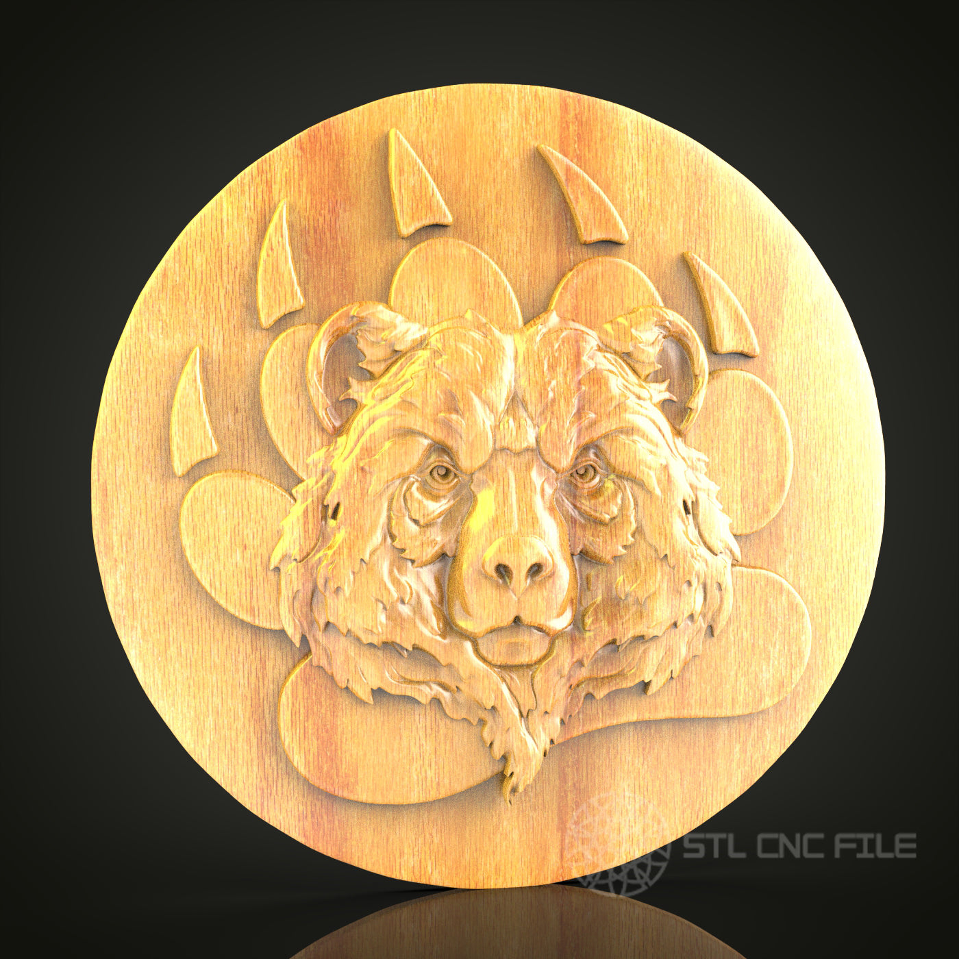 Bear Face 3D STL Model for CNC Router - Wood Carving Digital File, Rustic Wall Art Decor