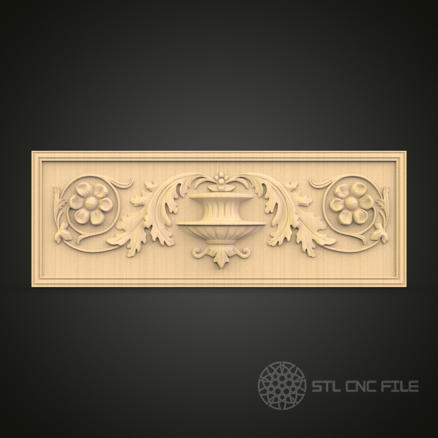 Classical Decorative Panel STL File for CNC - Floral and Urn 3D Wood Carving Design