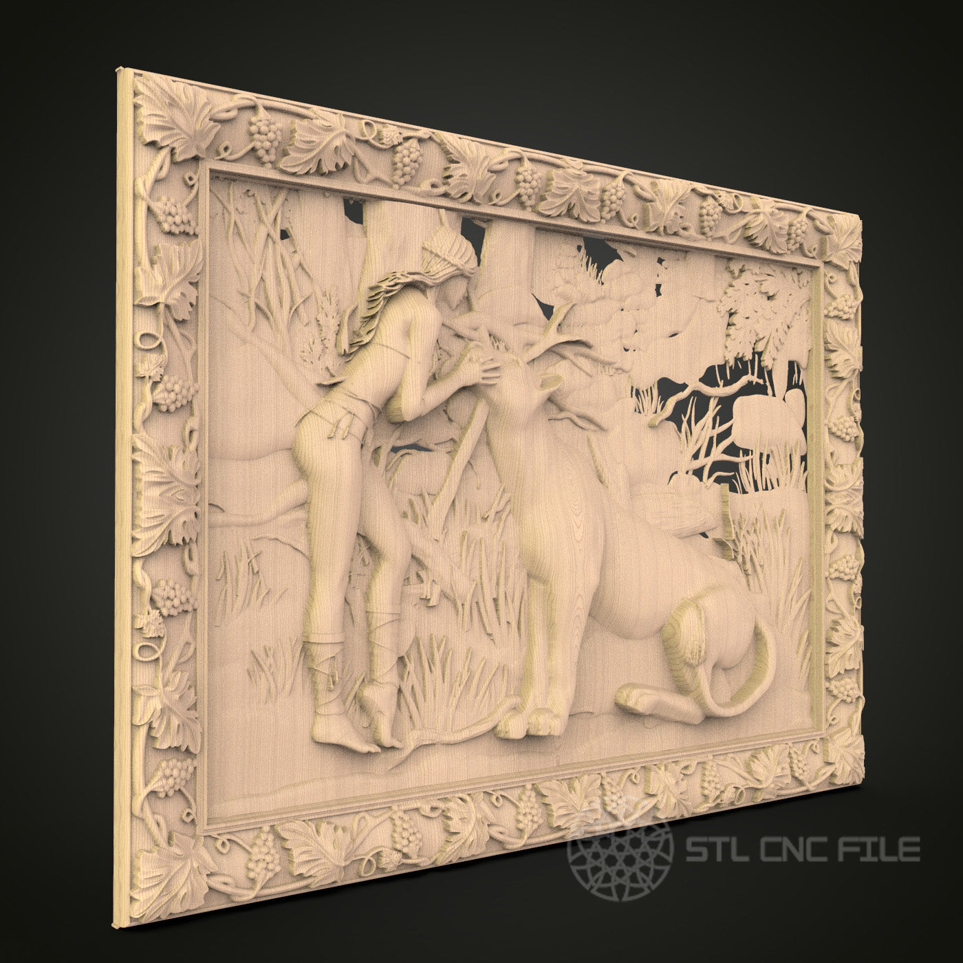 Fairy and Deer Forest Scene 3D CNC Router Engraver File, STL Model for Artcam Aspire, Wood Wall Decor