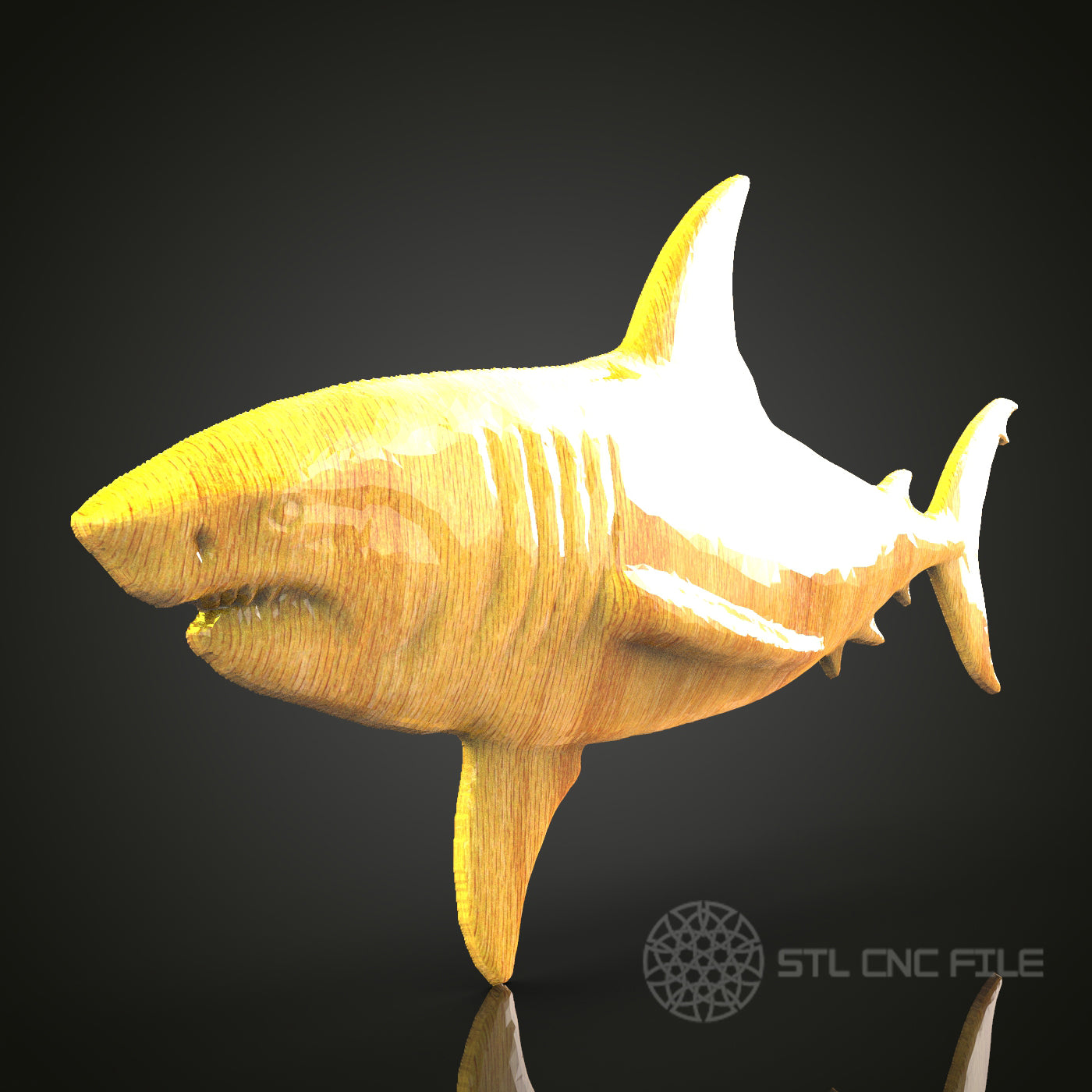 Shark 3D STL Model for CNC Router - Predatory Fish Wood Carving Digital File, Ocean Art Decor