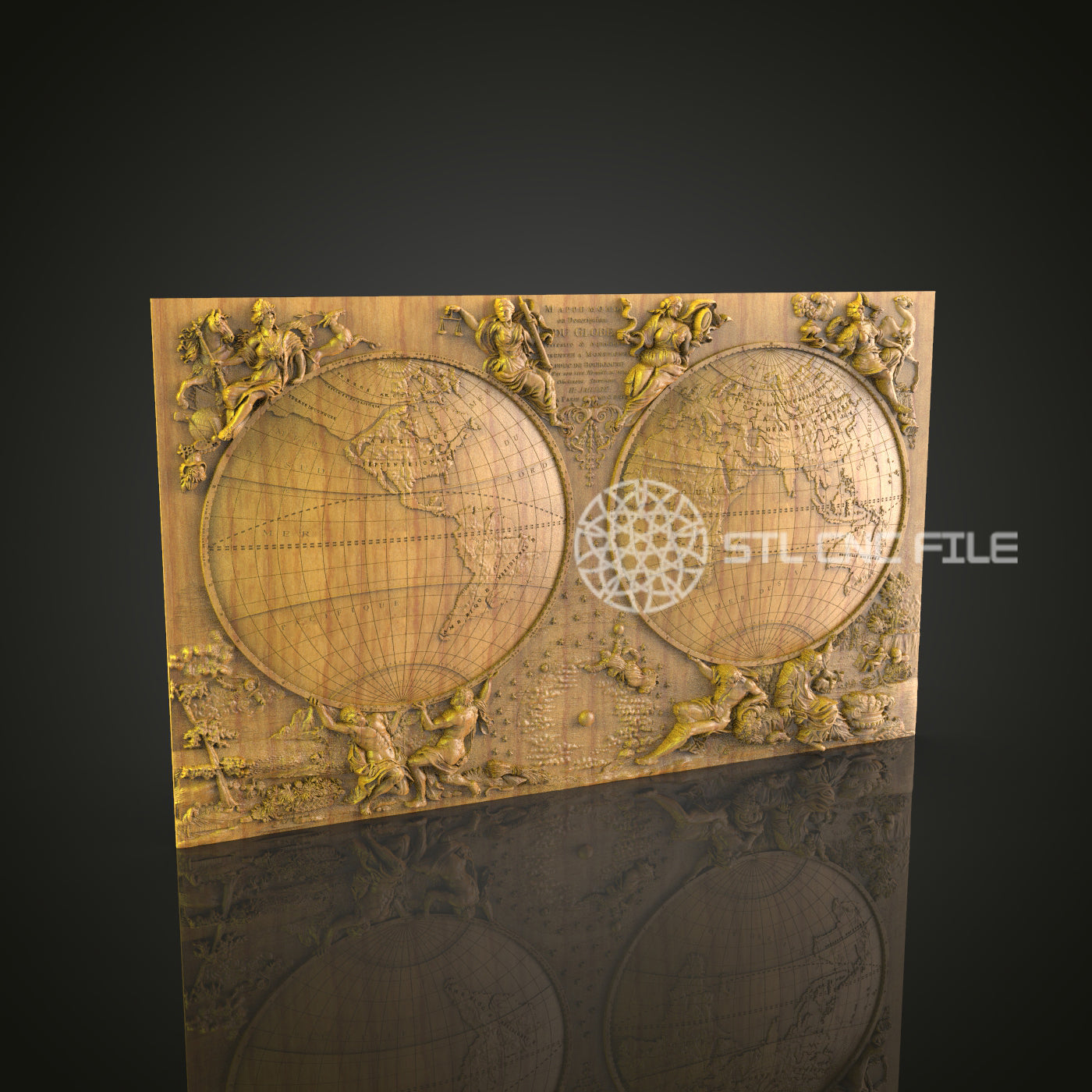 World Explorer Wood Art - CNC Engraved STL Model, Wall Decor, Artcam Aspire Files