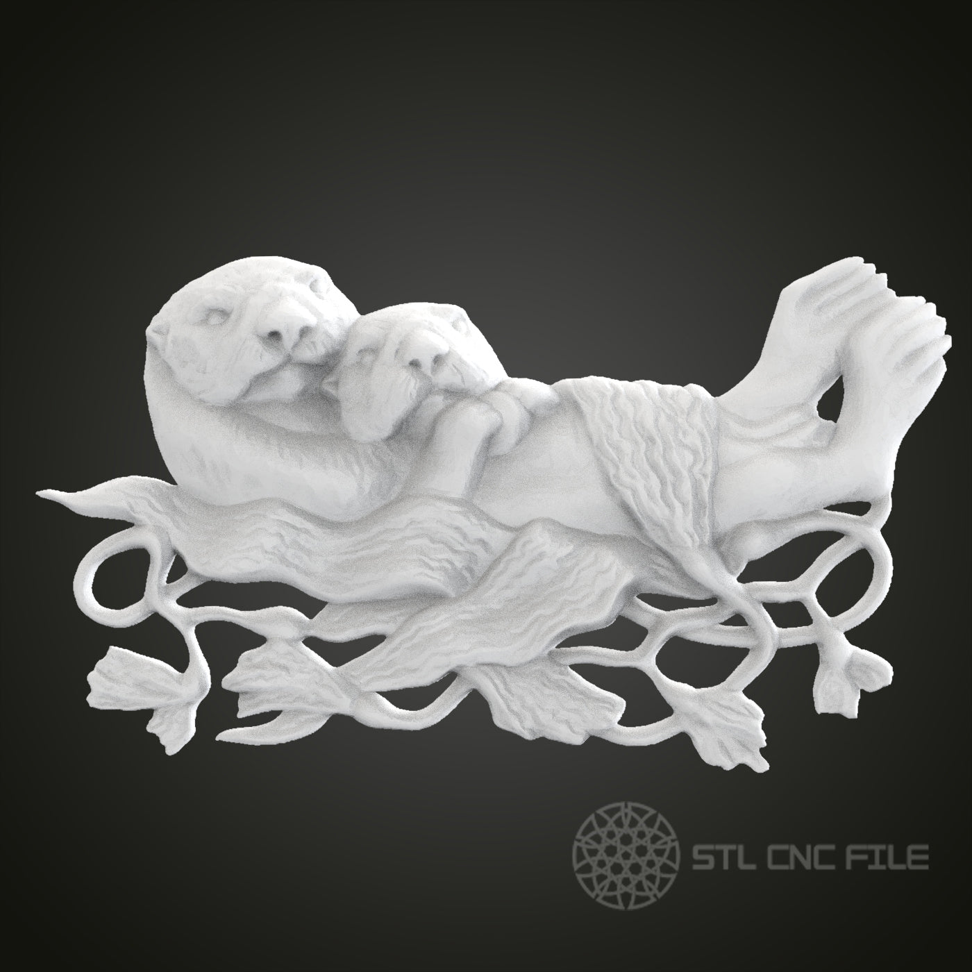 Adorable Otter Pair STL Model for CNC Router Engraver | Artcam & Aspire Compatible | 3D Printer Ready | Wood Art Wall Decor