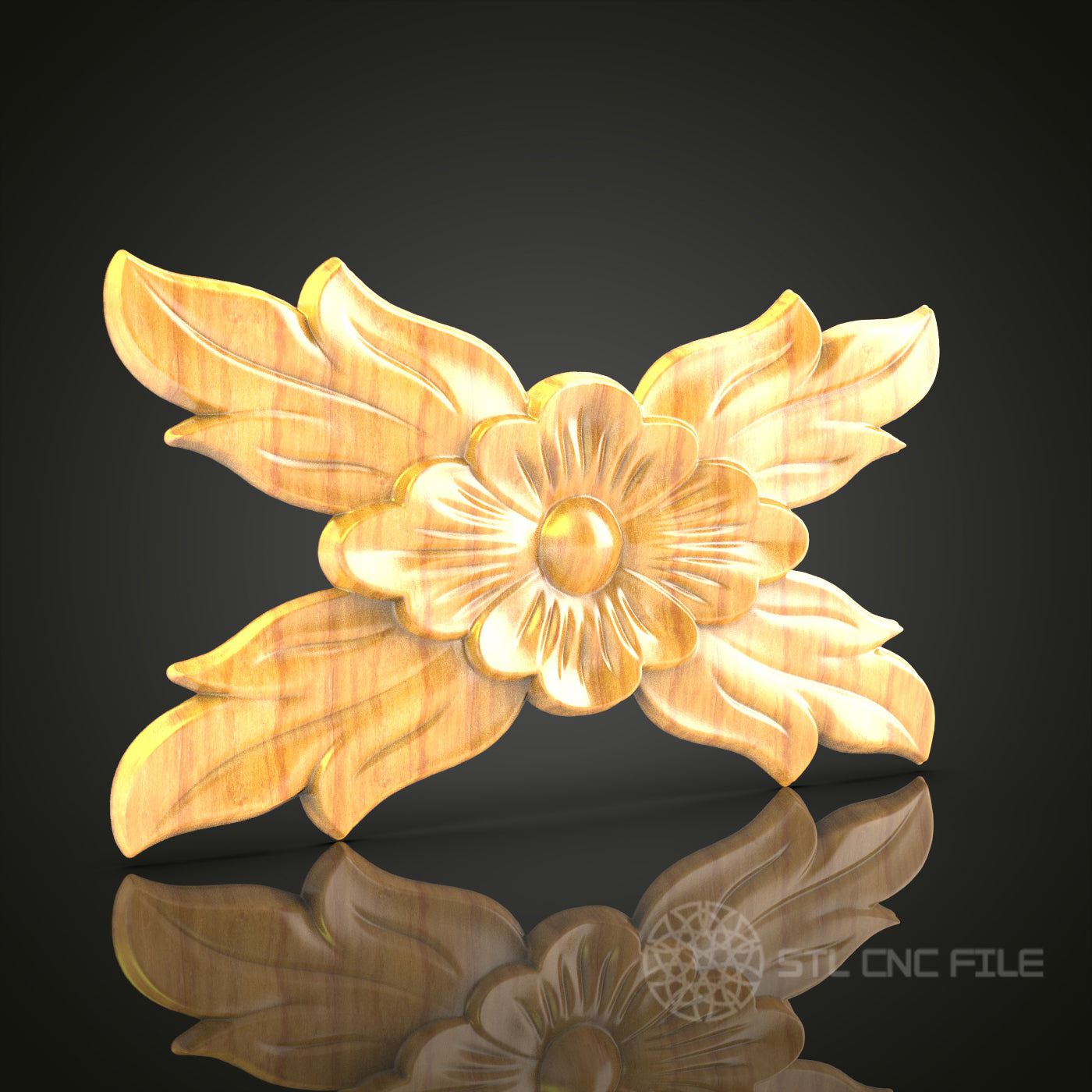 Winged Floral Emblem STL Model for CNC Router, Compatible with Artcam, Aspire - Elegant Wood Carving Decor